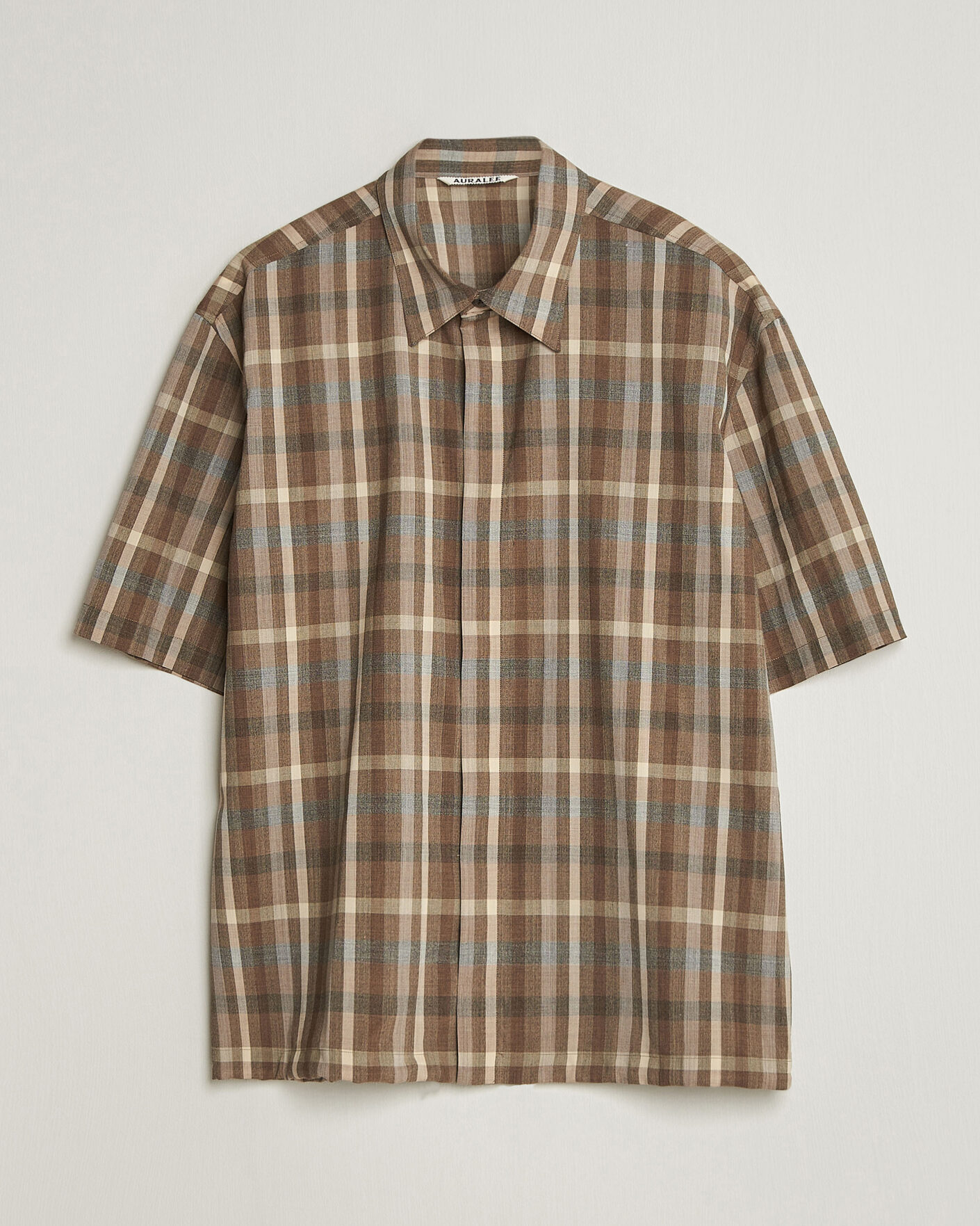 Herre | Skjorter | Auralee | Tropical Wool Half Sleeve Shirt Brown Check