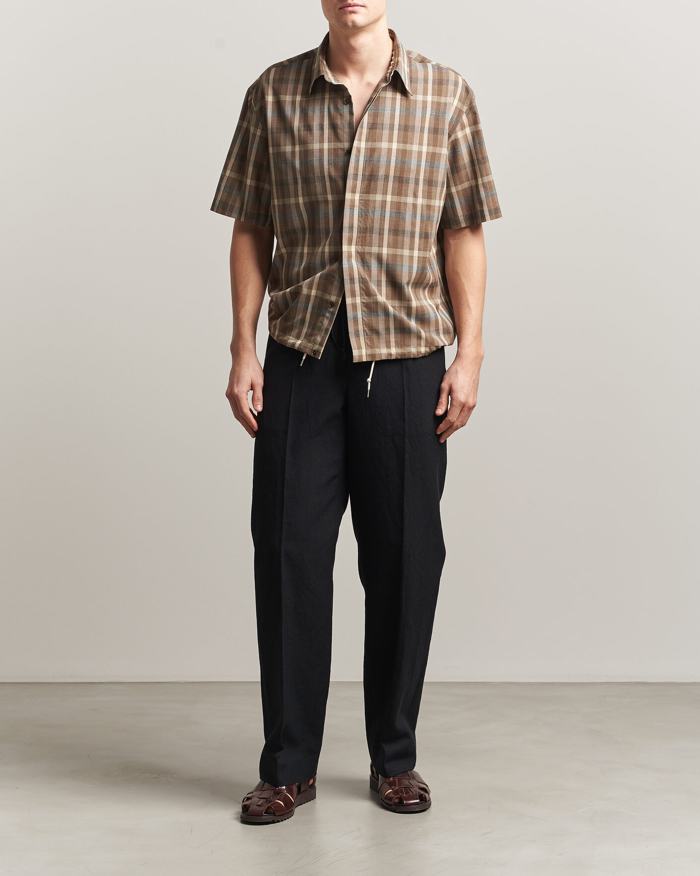 Herre | Skjorter | Auralee | Tropical Wool Half Sleeve Shirt Brown Check