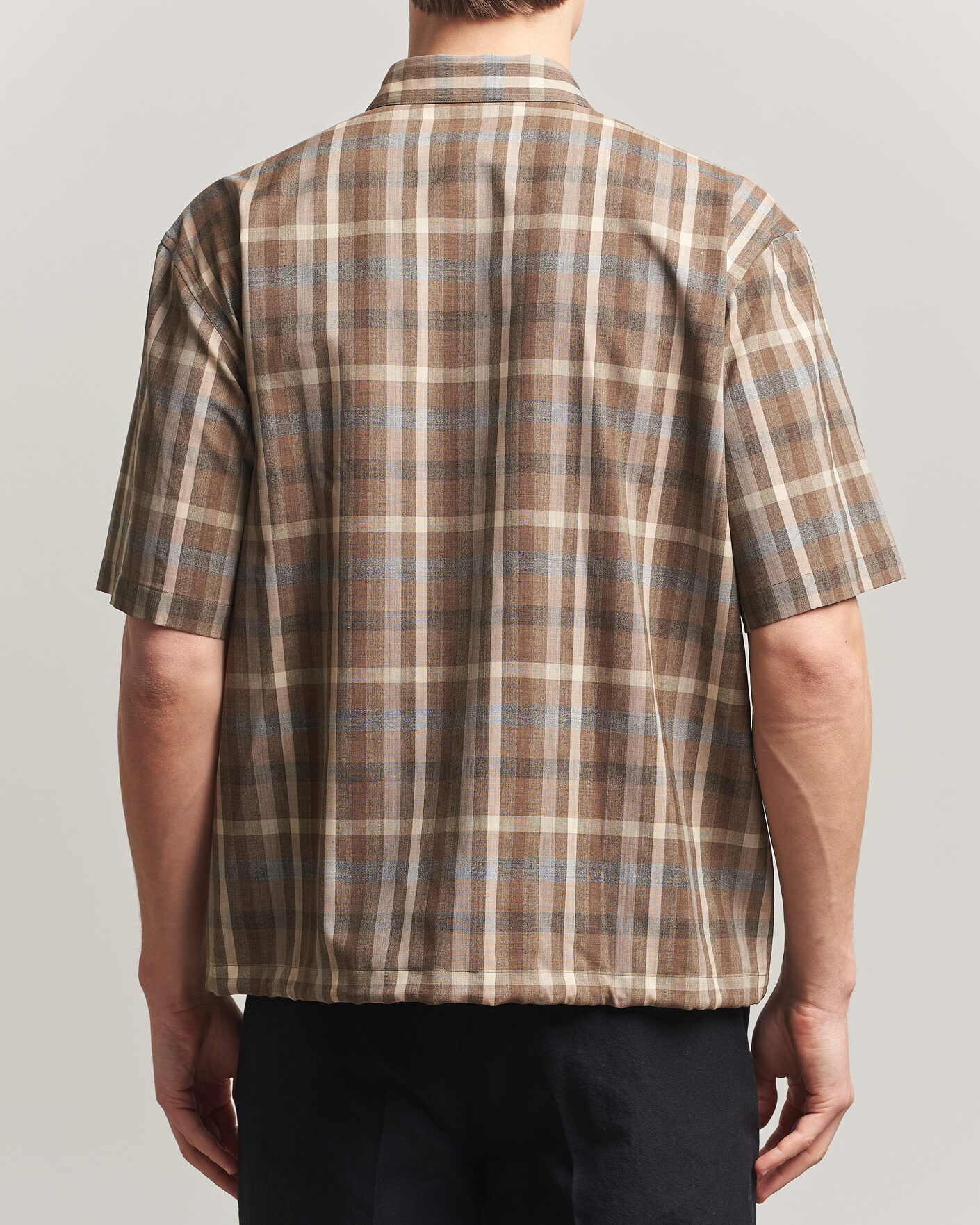 Herre | Skjorter | Auralee | Tropical Wool Half Sleeve Shirt Brown Check