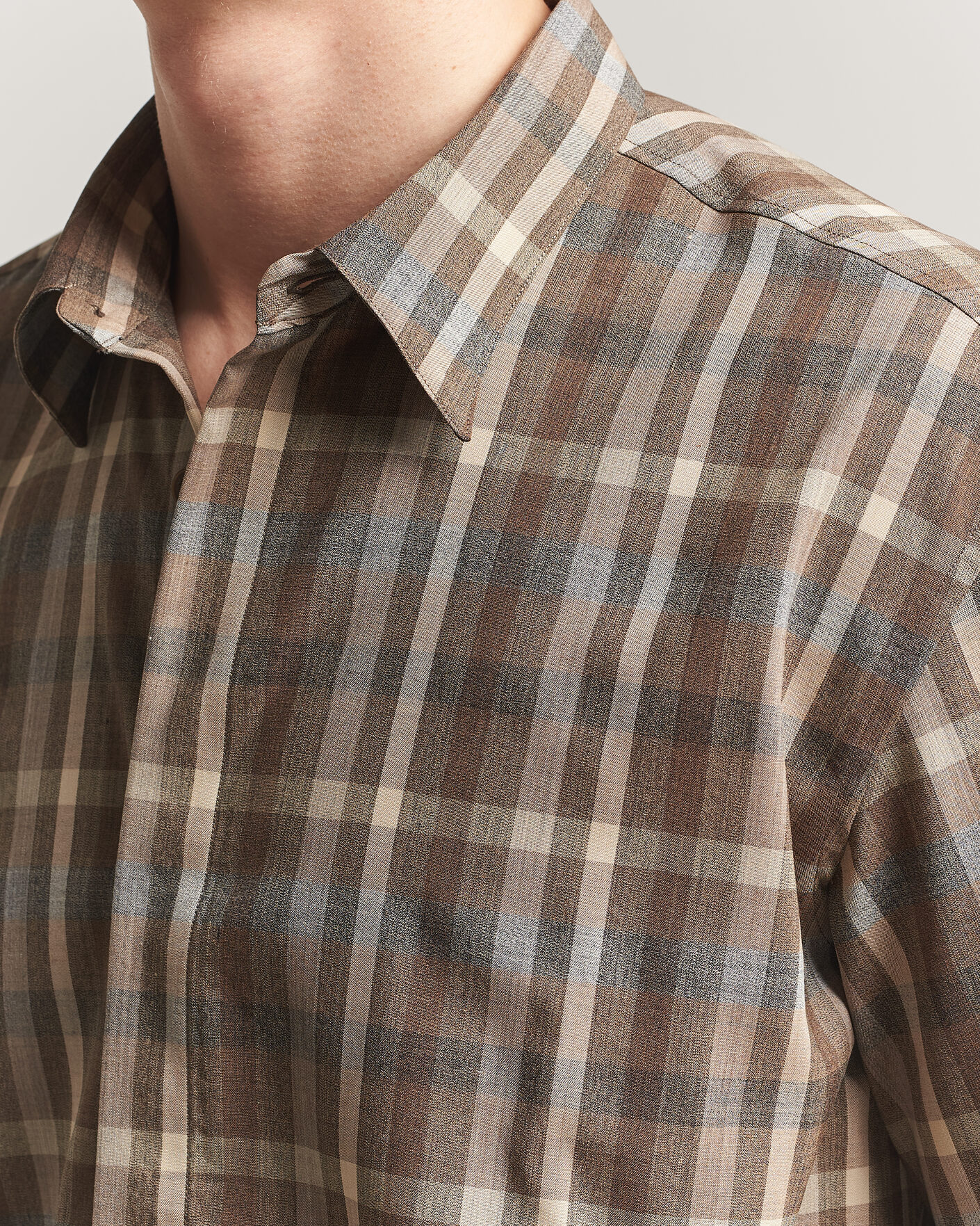 Herre | Skjorter | Auralee | Tropical Wool Half Sleeve Shirt Brown Check