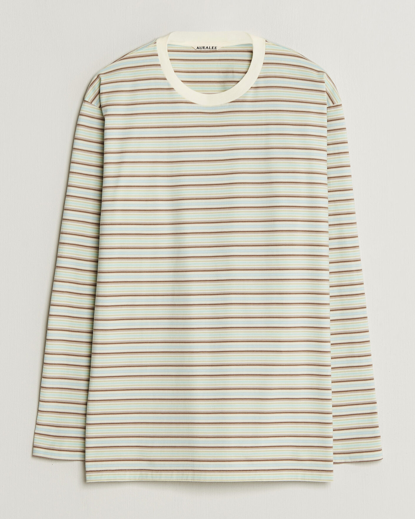 Herre | T-Shirts | Auralee | Long Sleeve Cotton T-Shirt Mint Stripe