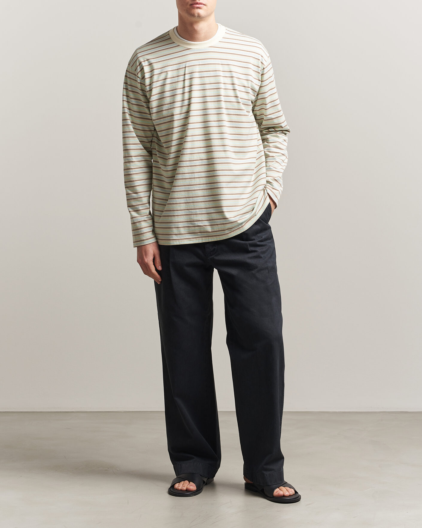 Herre | T-Shirts | Auralee | Long Sleeve Cotton T-Shirt Mint Stripe