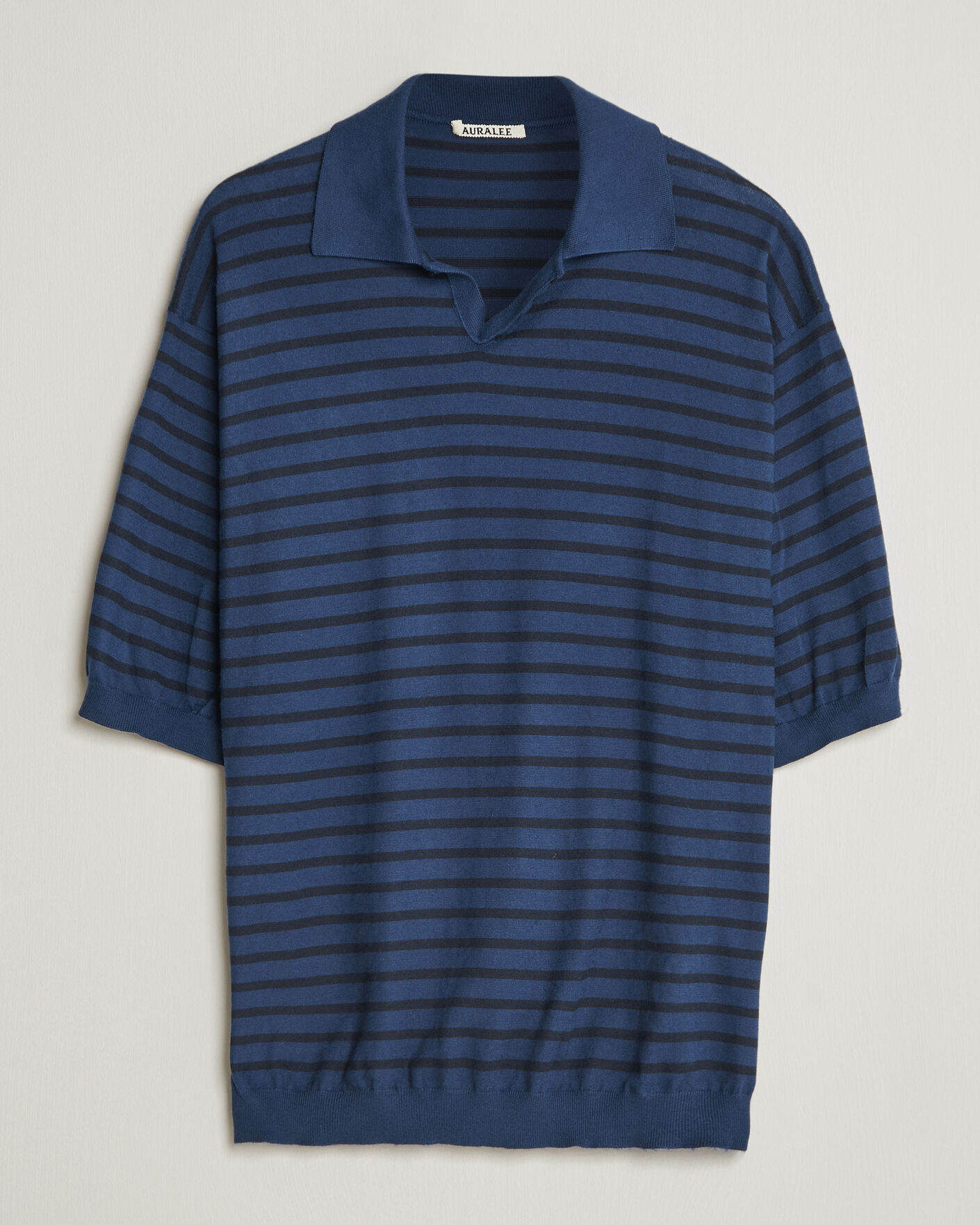 Herre | Pikéer | Auralee | Cotton Knit Skipper Polo Navy Stripe