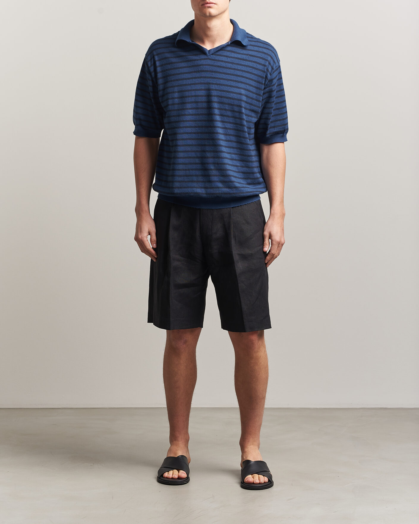 Herre | Pikéer | Auralee | Cotton Knit Skipper Polo Navy Stripe