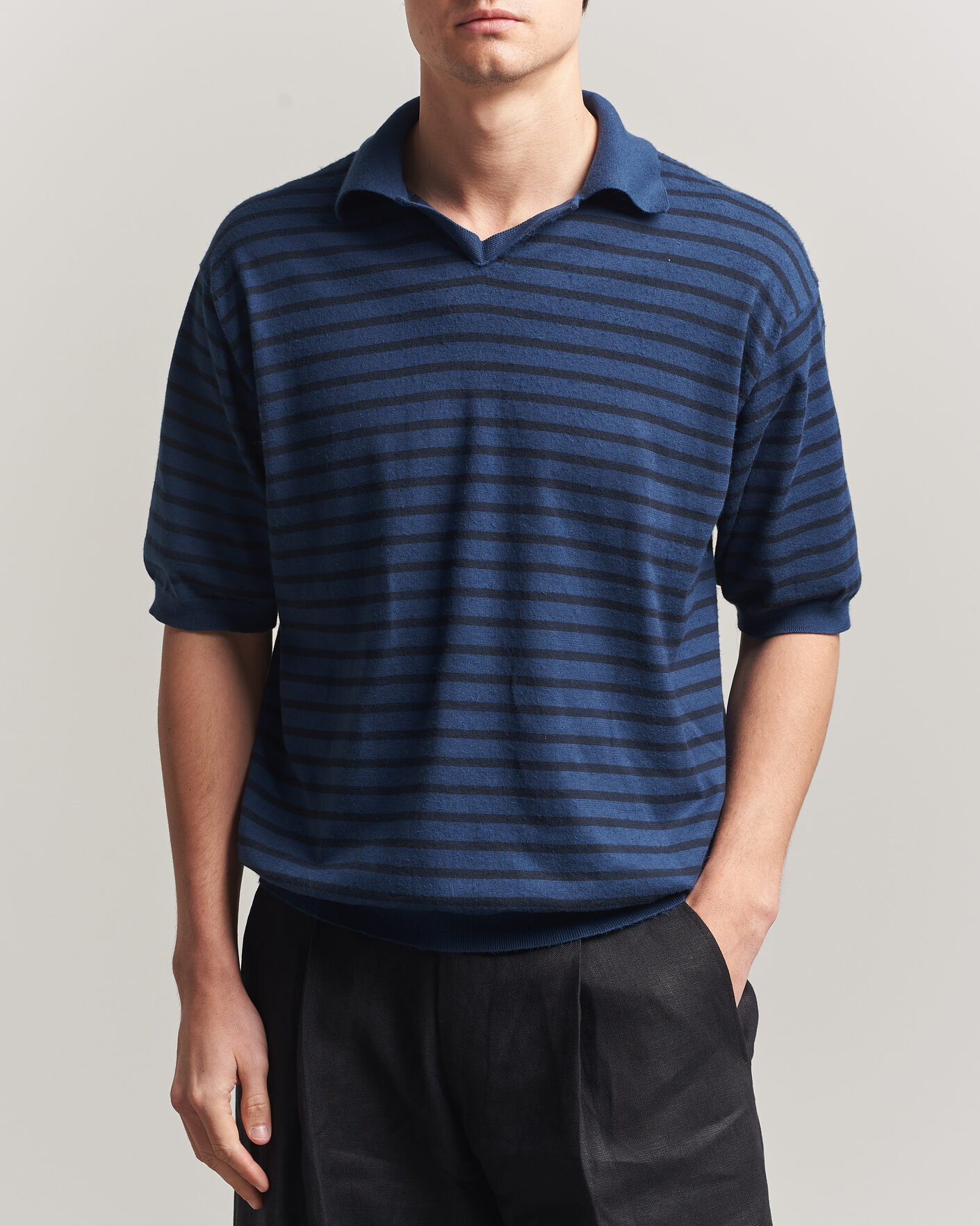 Herre | Pikéer | Auralee | Cotton Knit Skipper Polo Navy Stripe