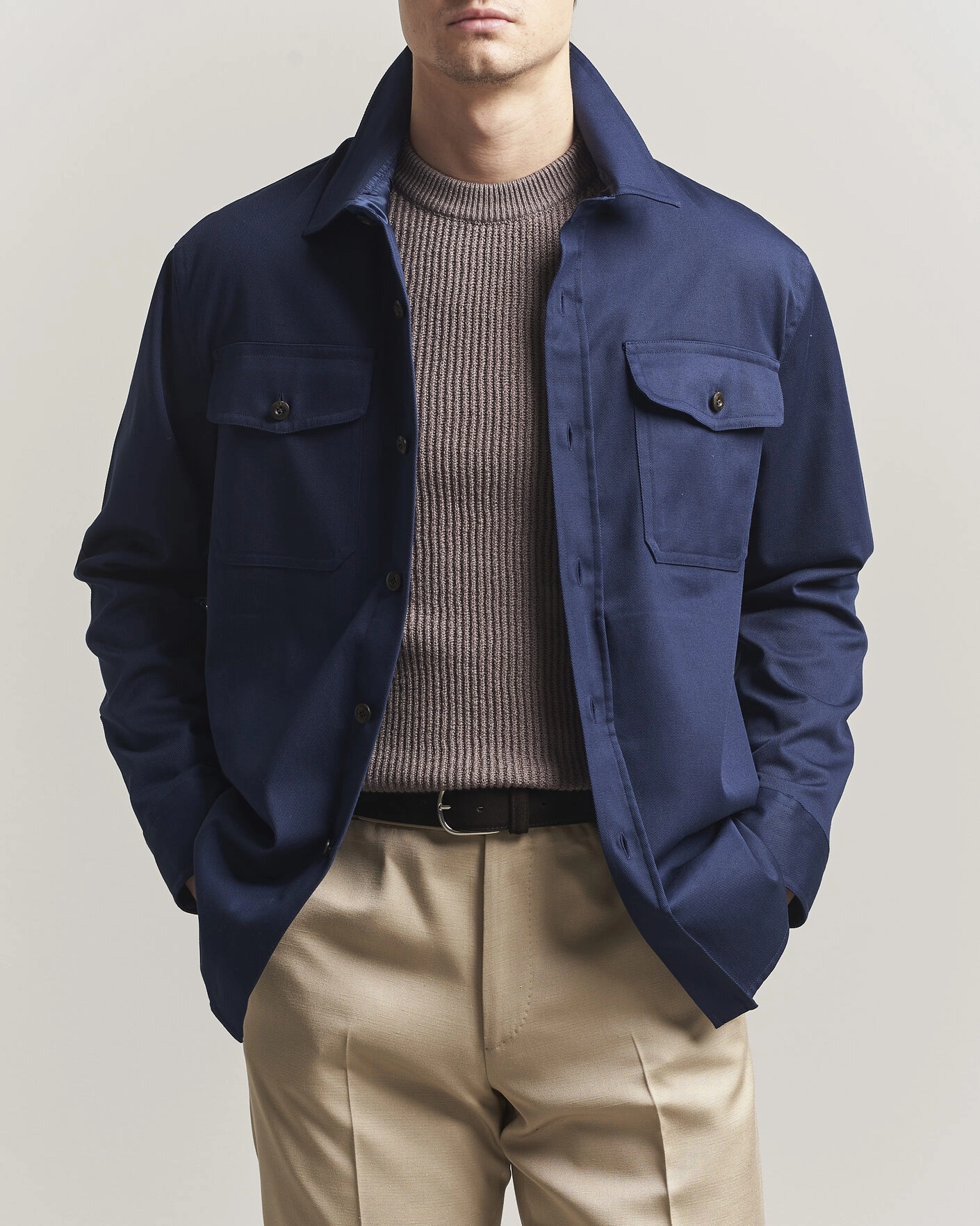 Herre | Skjorter | Caruso | Twill Cotton Overshirt Navy