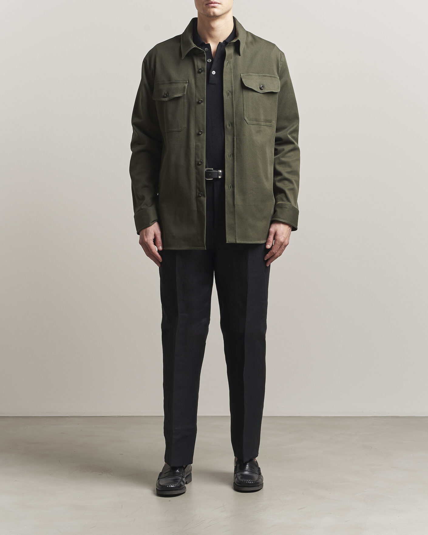 Herre | Skjorter | Caruso | Twill Cotton Overshirt Dark Green
