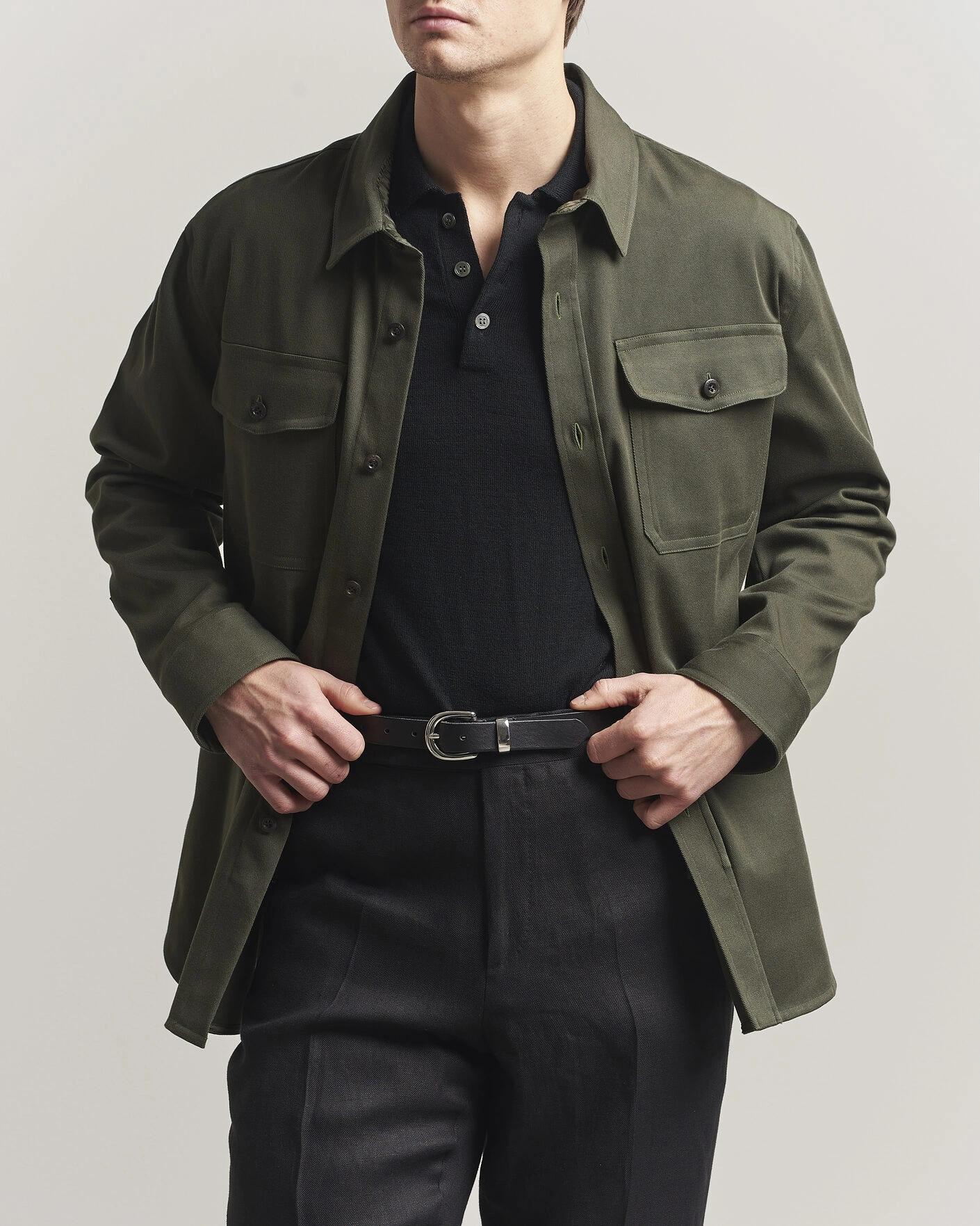 Herre | Skjorter | Caruso | Twill Cotton Overshirt Dark Green