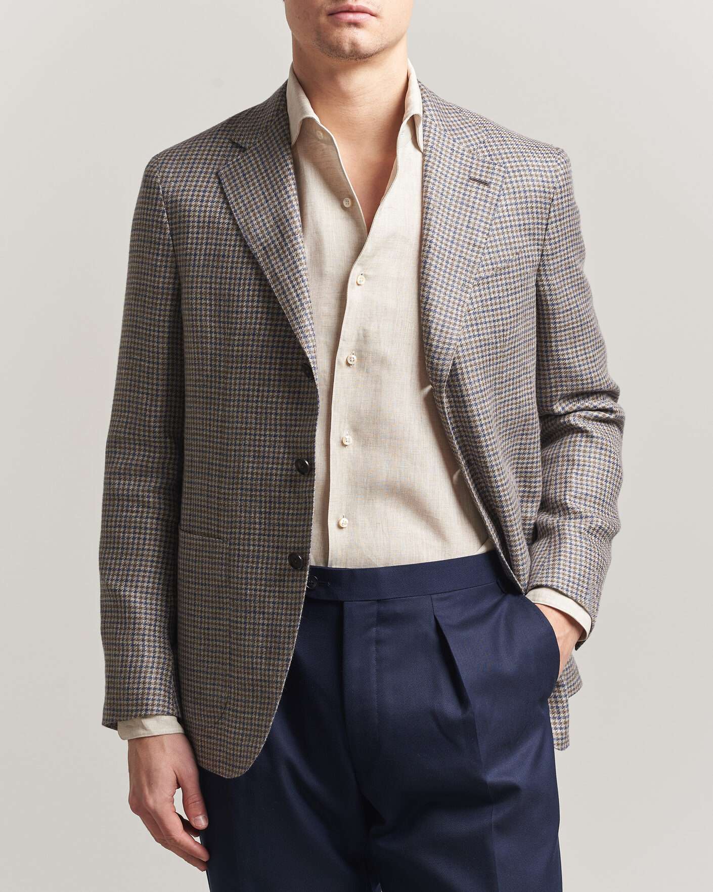 Herre | Dressjakker | Caruso | Aida Linen/Wool Blazer Navy/Grey Check
