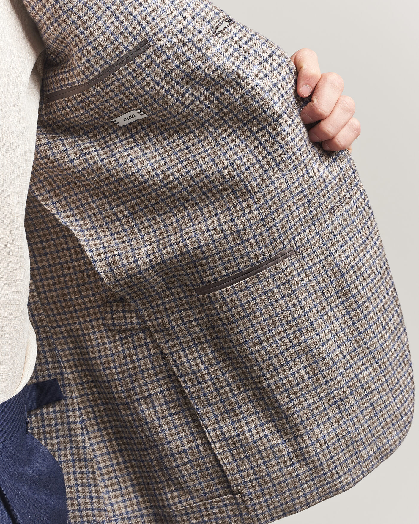 Herre | Dressjakker | Caruso | Aida Linen/Wool Blazer Navy/Grey Check