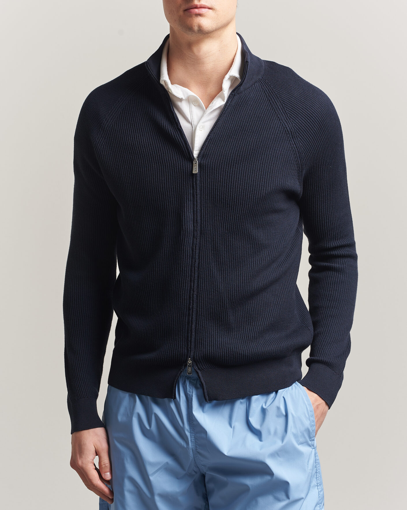 Herre | Gensere | Fedeli | Giza Cotton Full Zip Sweater Navy