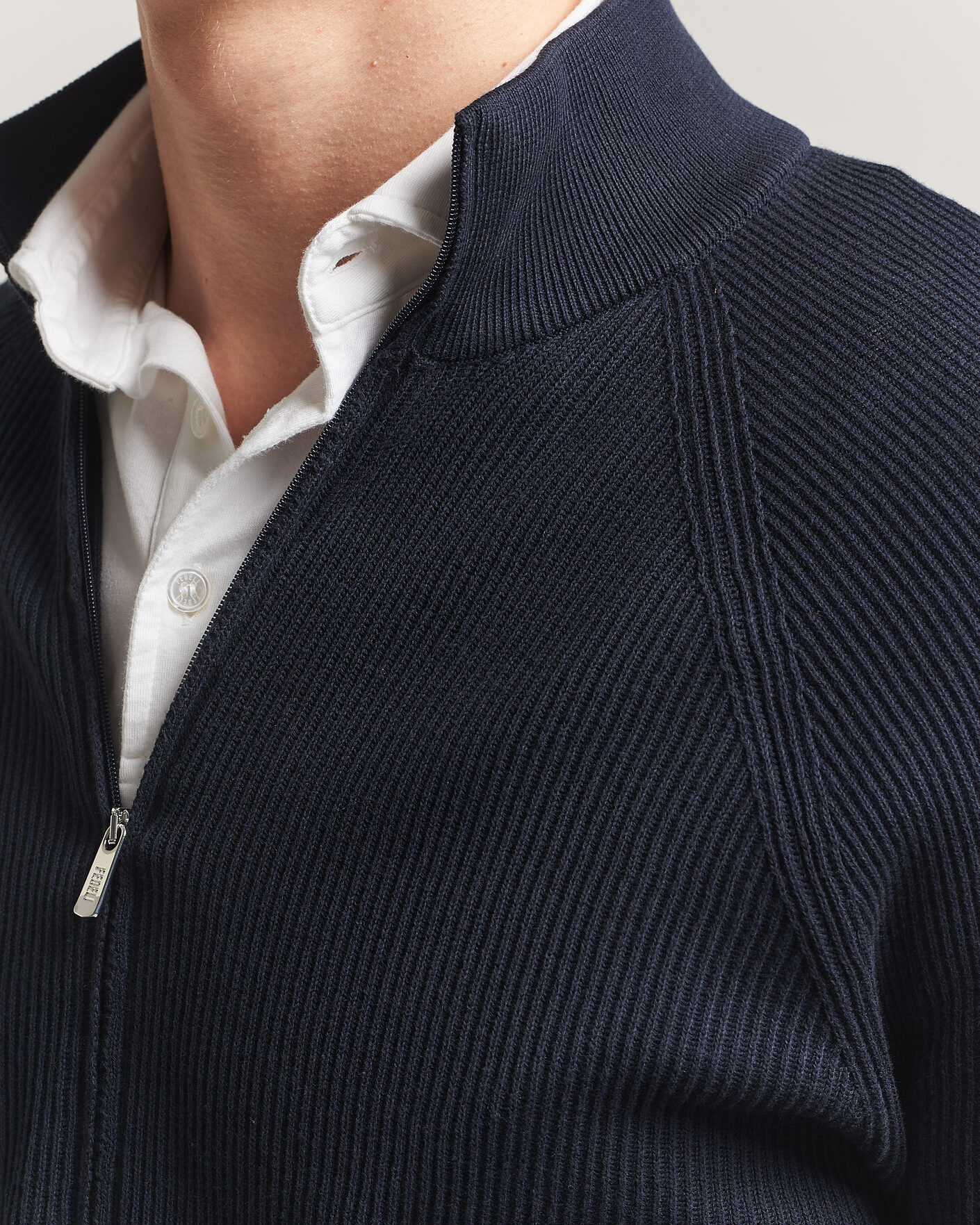 Herre | Gensere | Fedeli | Giza Cotton Full Zip Sweater Navy
