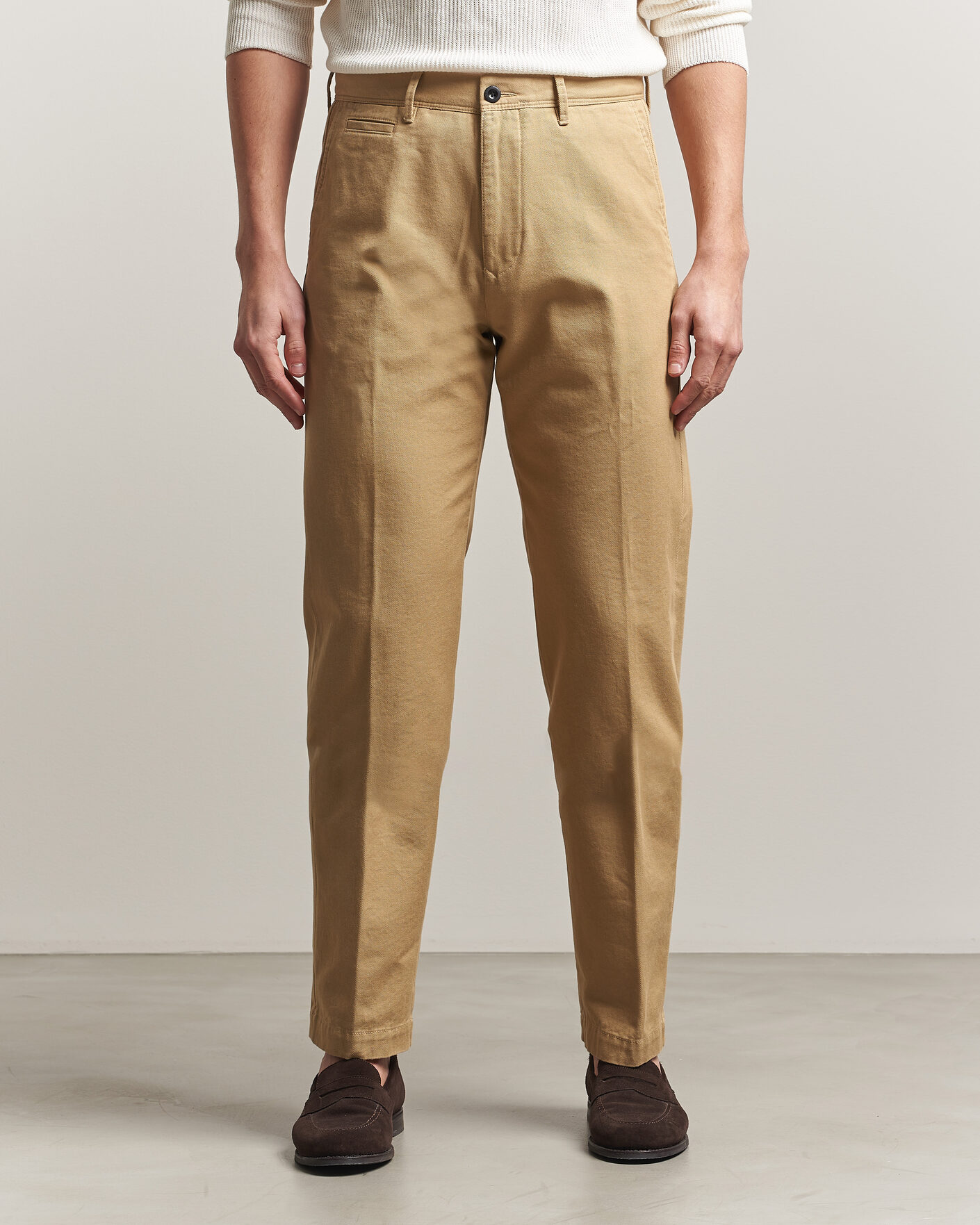 Herre | Bukser | Incotex | Regular Fit Uniform Cotton Slacks Khaki