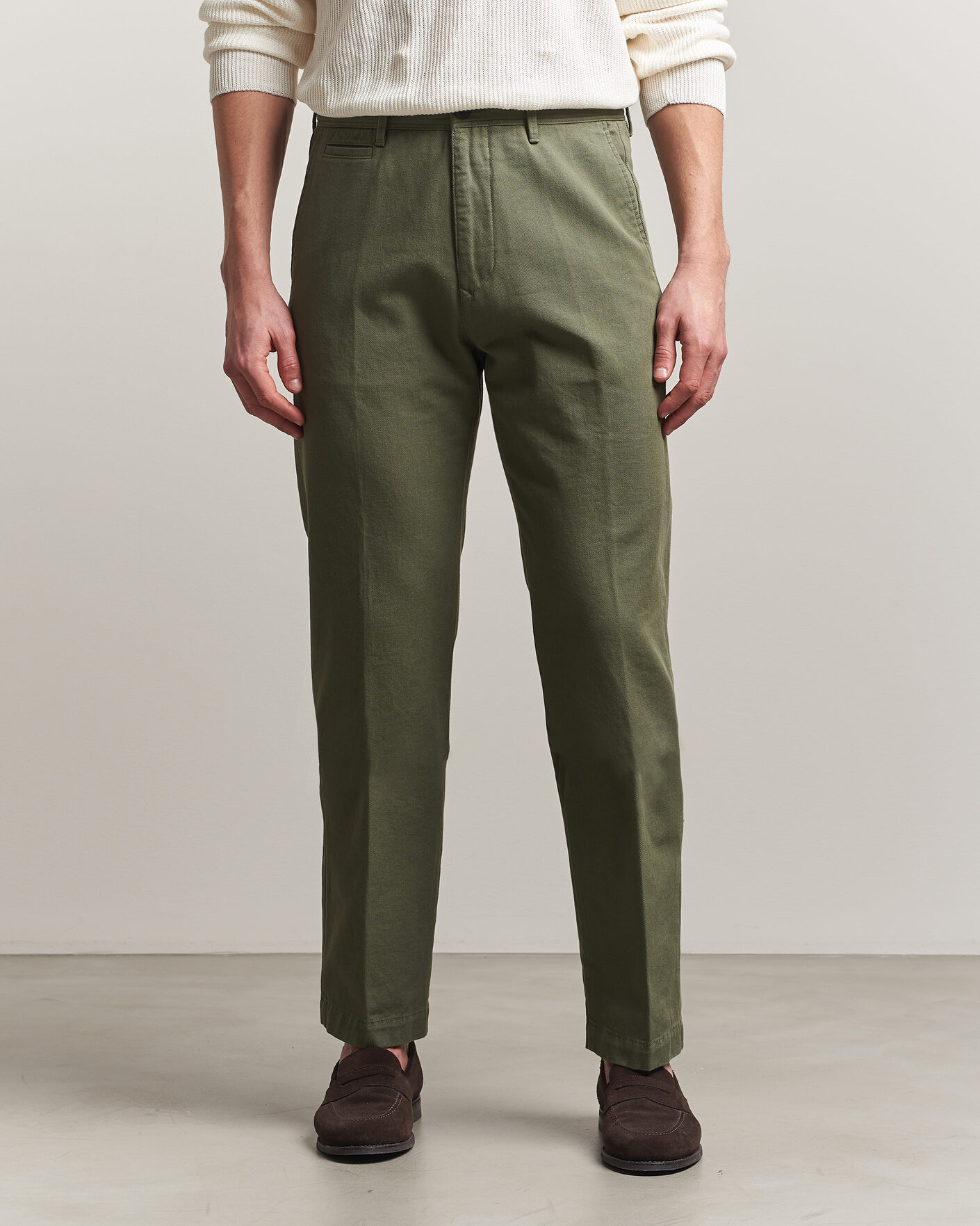 Herre | Bukser | Incotex | Regular Fit Uniform Cotton Slacks Military