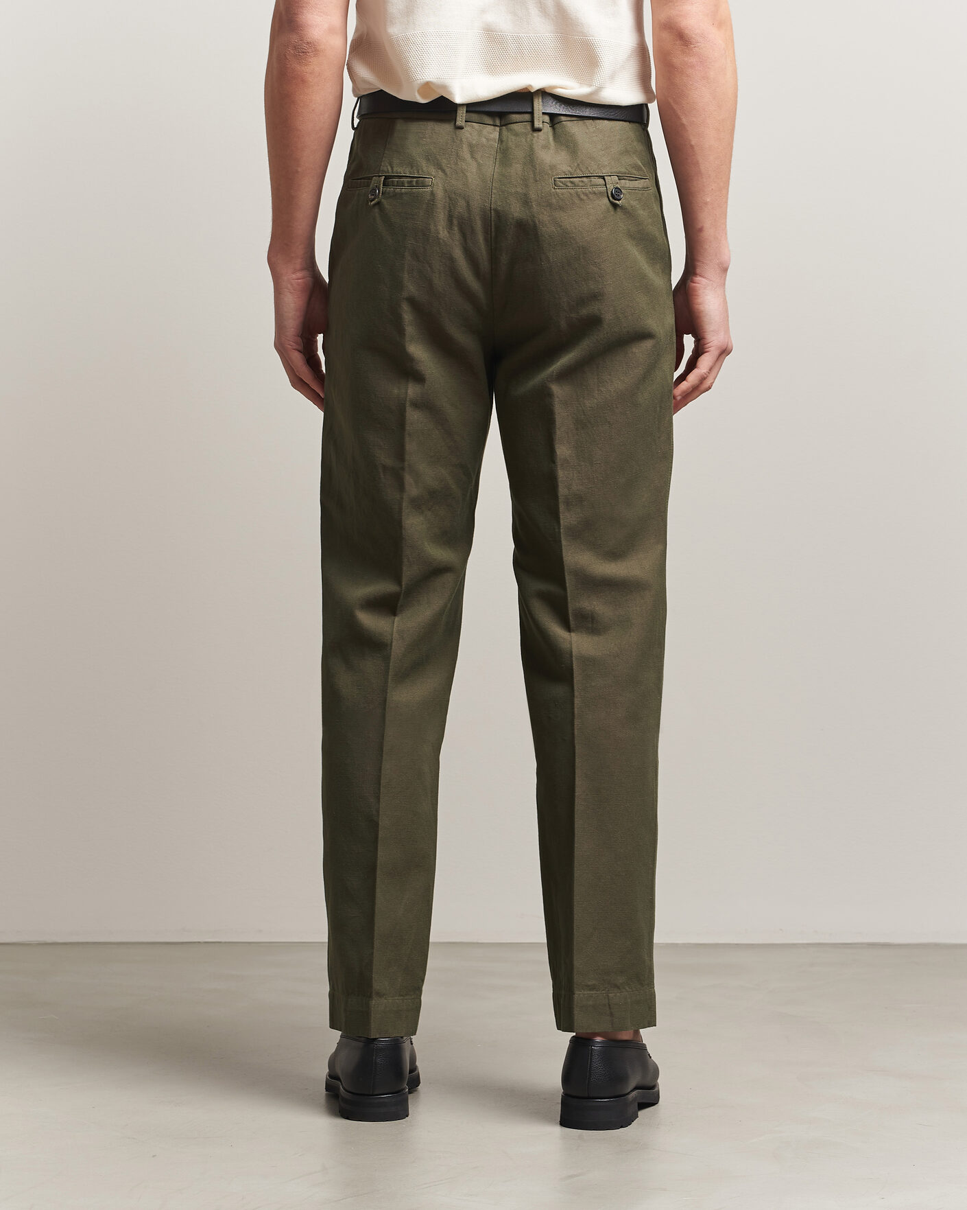 Herre | Bukser | Incotex | Regular Fit Cotton/Linen Drill Trousers Military