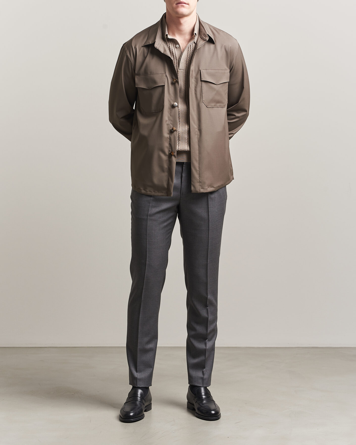 Incotex Regular Fit Super 100s Wool Pants Grey Melange hos