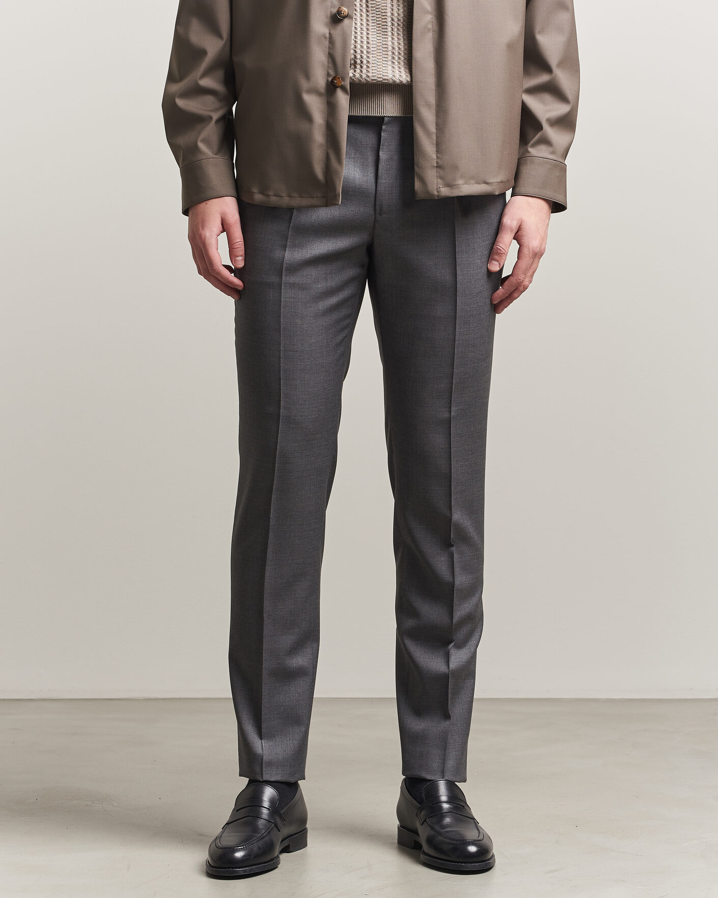 Incotex Regular Fit Super 100s Wool Pants Grey Melange hos