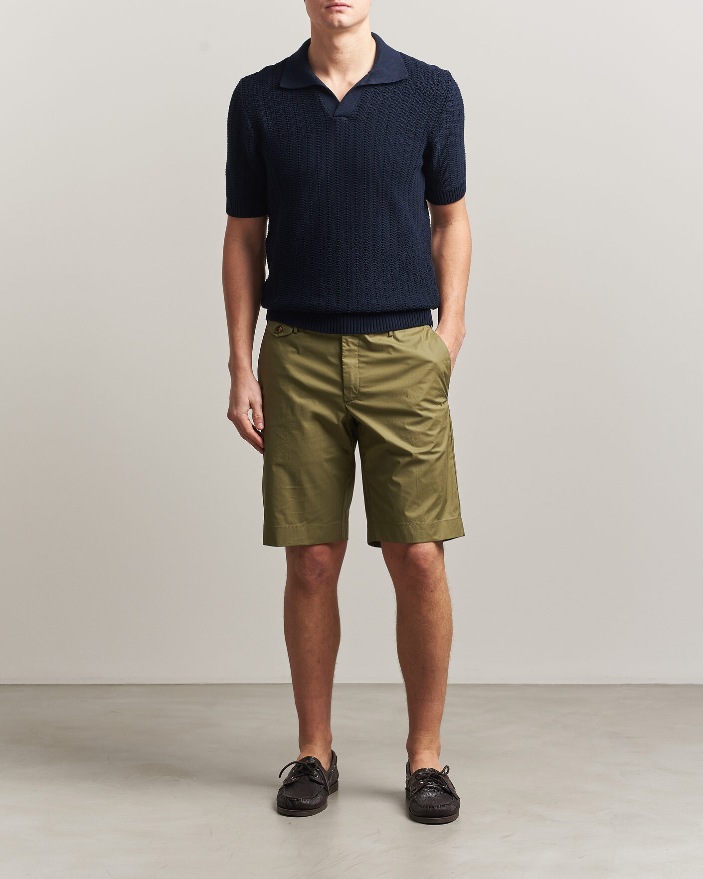 Herre | Shorts | Incotex | Cotton Poplin Shorts Olive