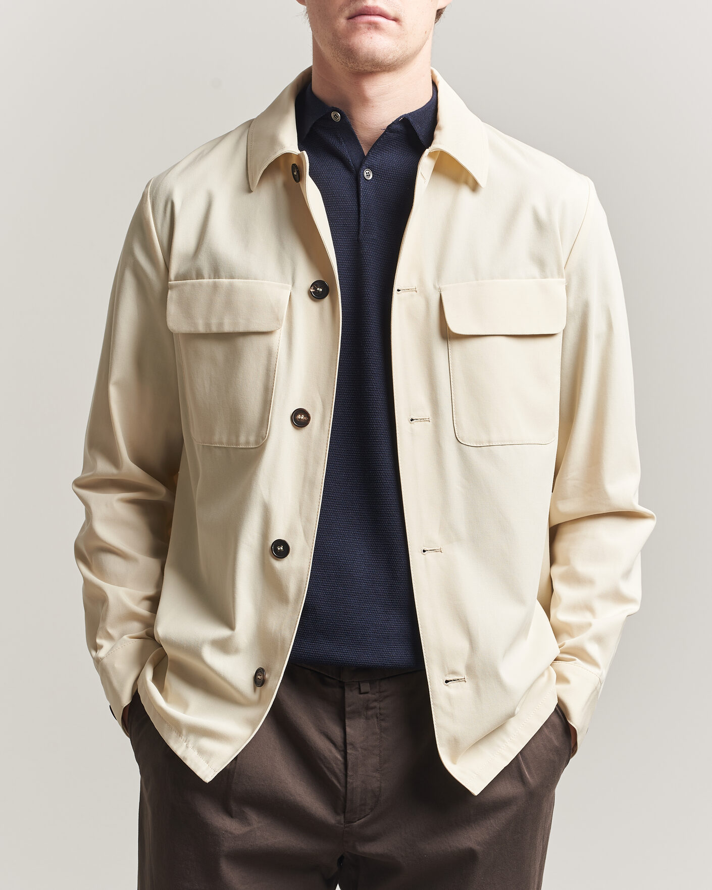 Herre | Skjorter | Incotex | Ice Cotton Twill Overshirt Natural