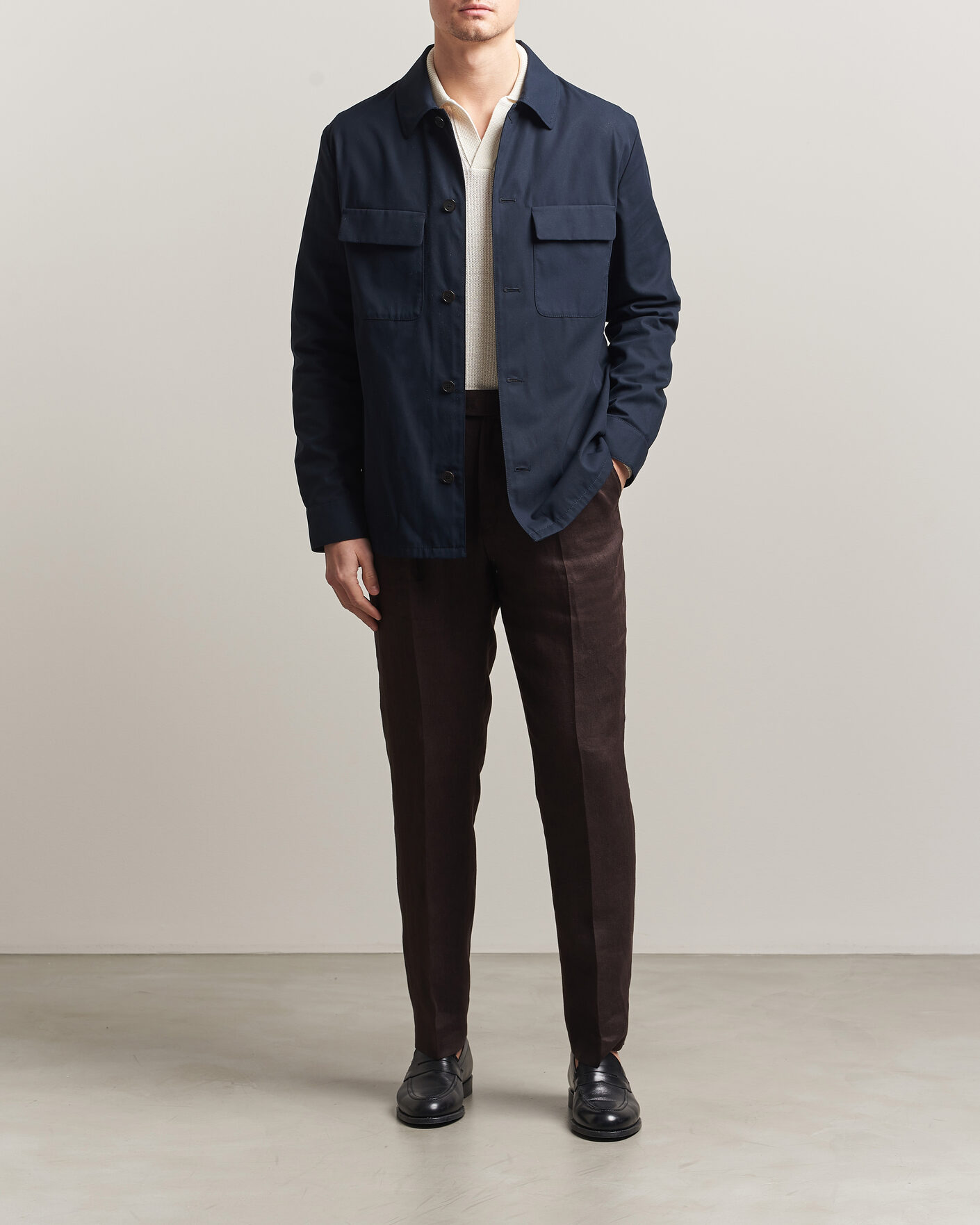 Herre | Skjorter | Incotex | Ice Cotton Twill Overshirt Navy