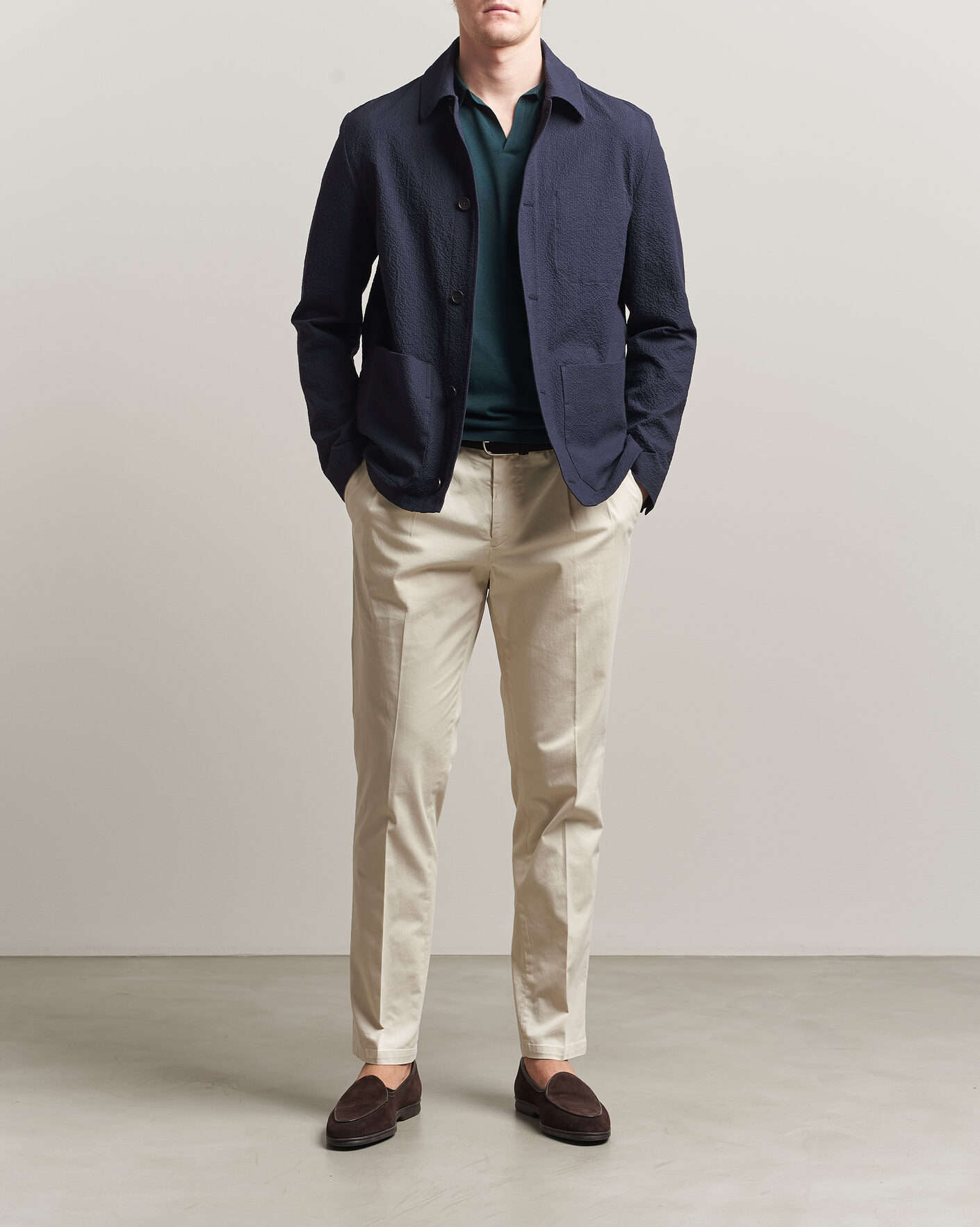 Herre | Jakker | Incotex | Seersucker Cotton/Silk Chore Jacket Navy
