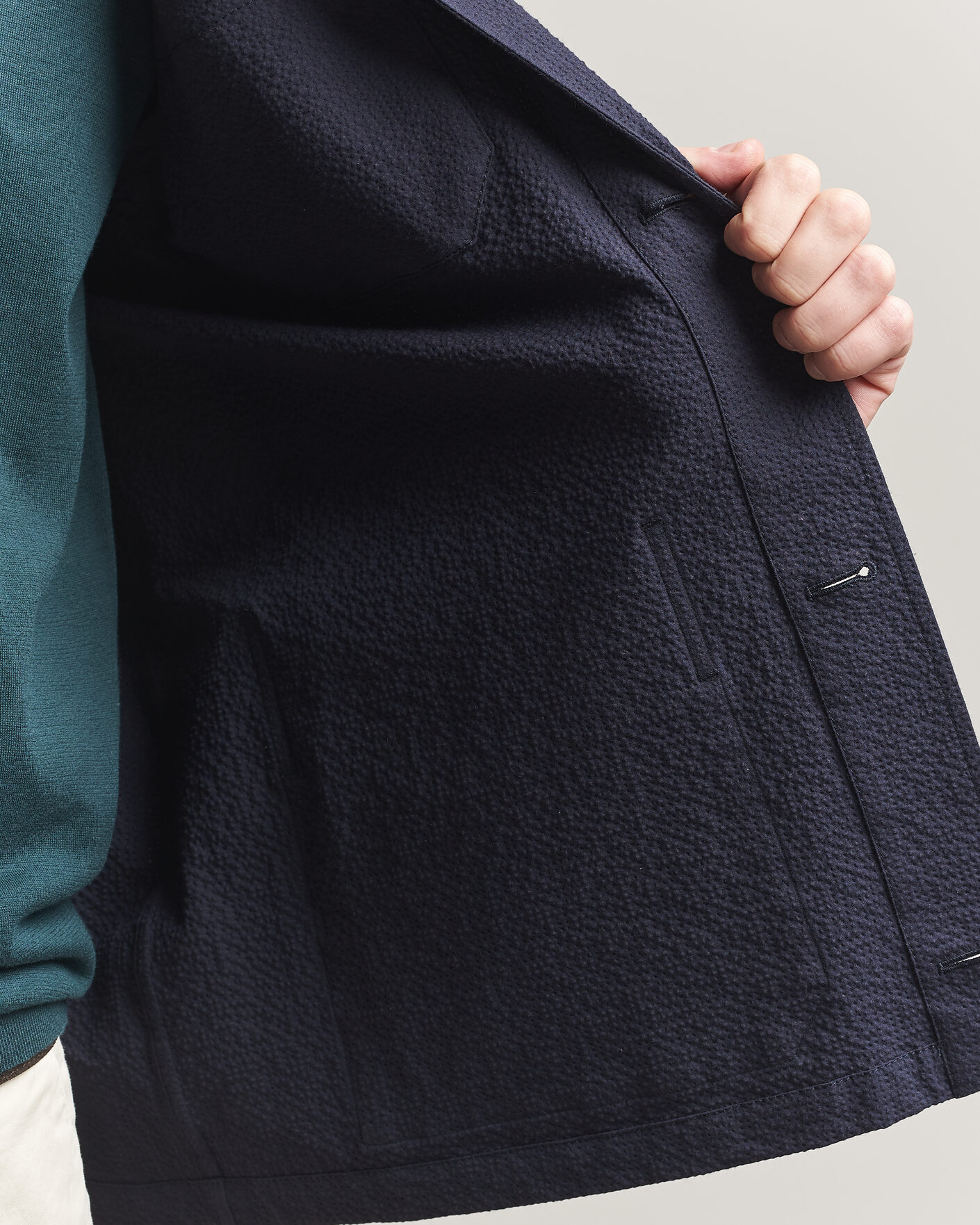 Herre | Jakker | Incotex | Seersucker Cotton/Silk Chore Jacket Navy