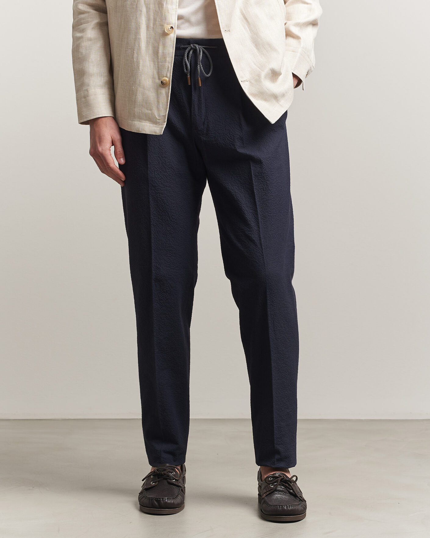 Herre | Bukser | Incotex | Tapered Fit Seersucker Pants Navy