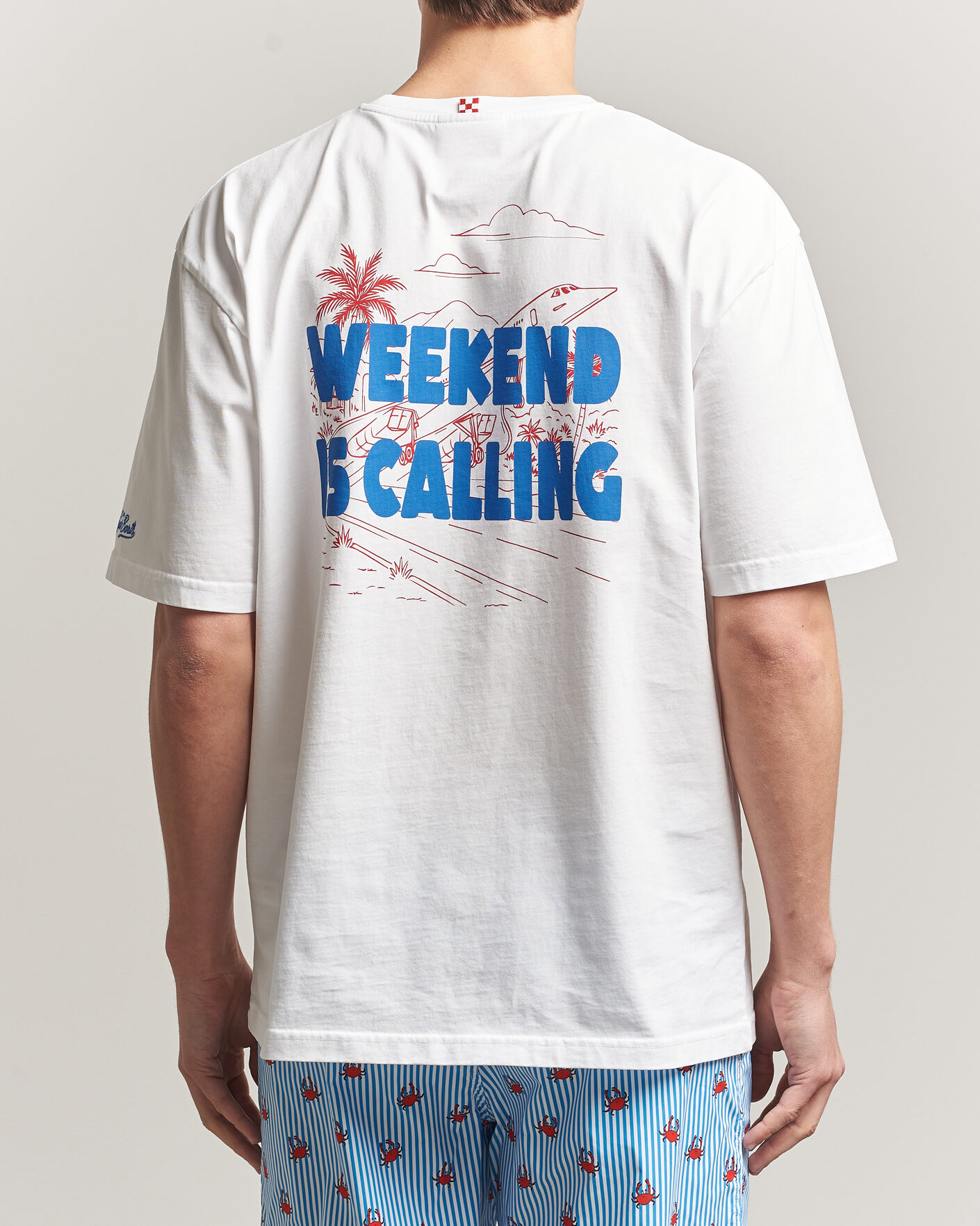 Herre | T-Shirts | MC2 Saint Barth | Back Printed Cotton T-Shirt Weekend Jet
