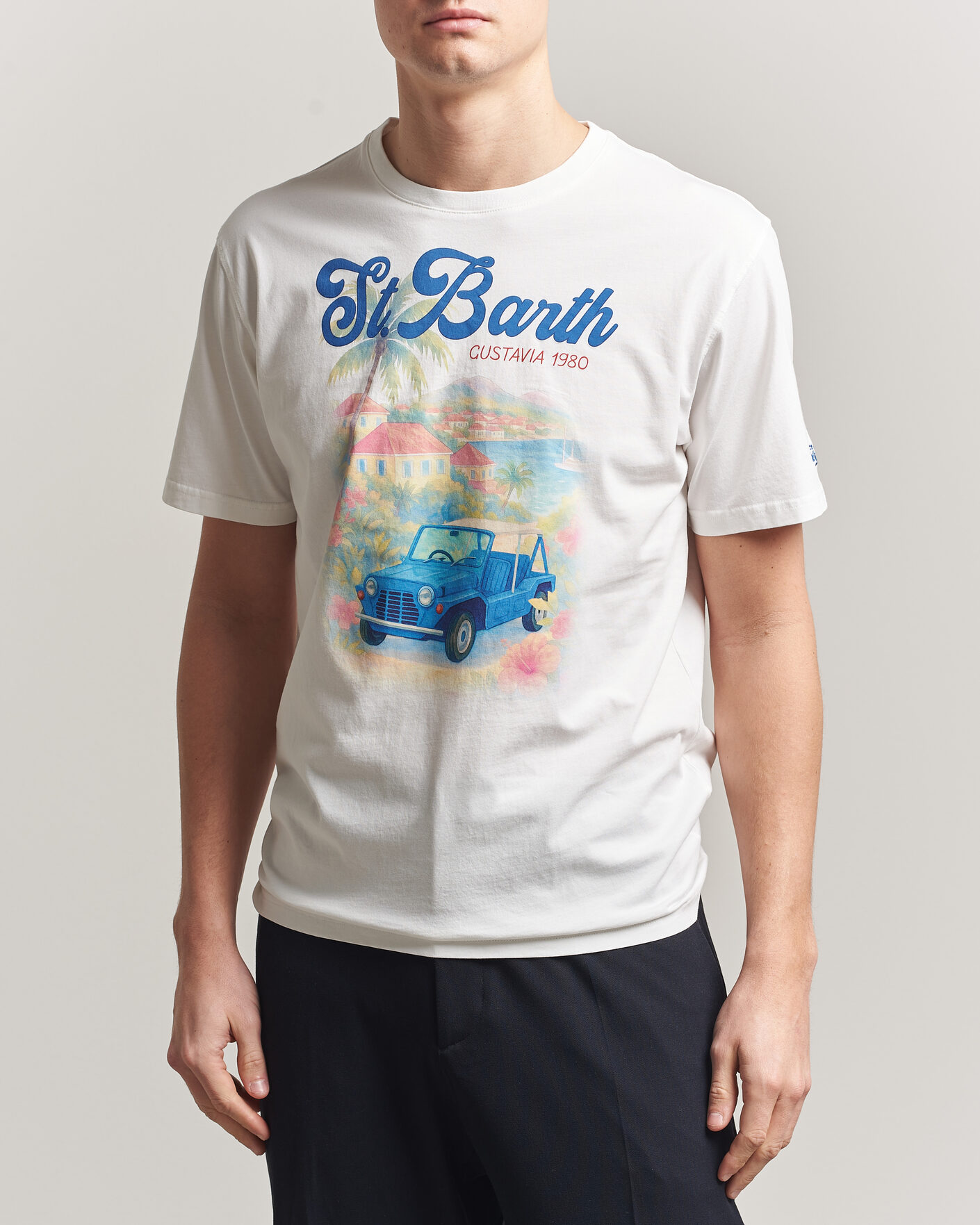Herre | T-Shirts | MC2 Saint Barth | Printed Cotton T-Shirt Ibiscus Car