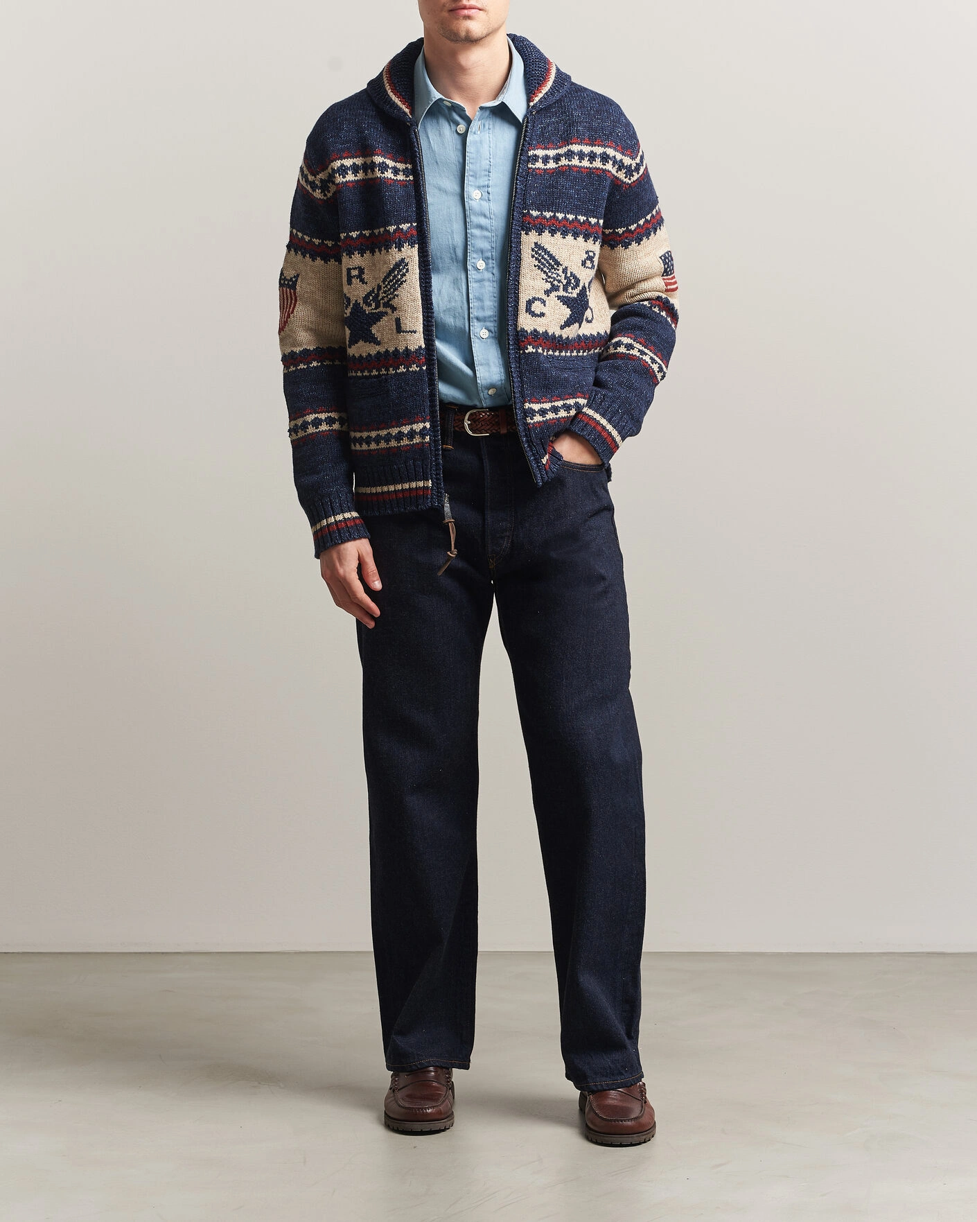 Herre | Gensere | RRL | Jacquard Shawl Cardigan Indigo