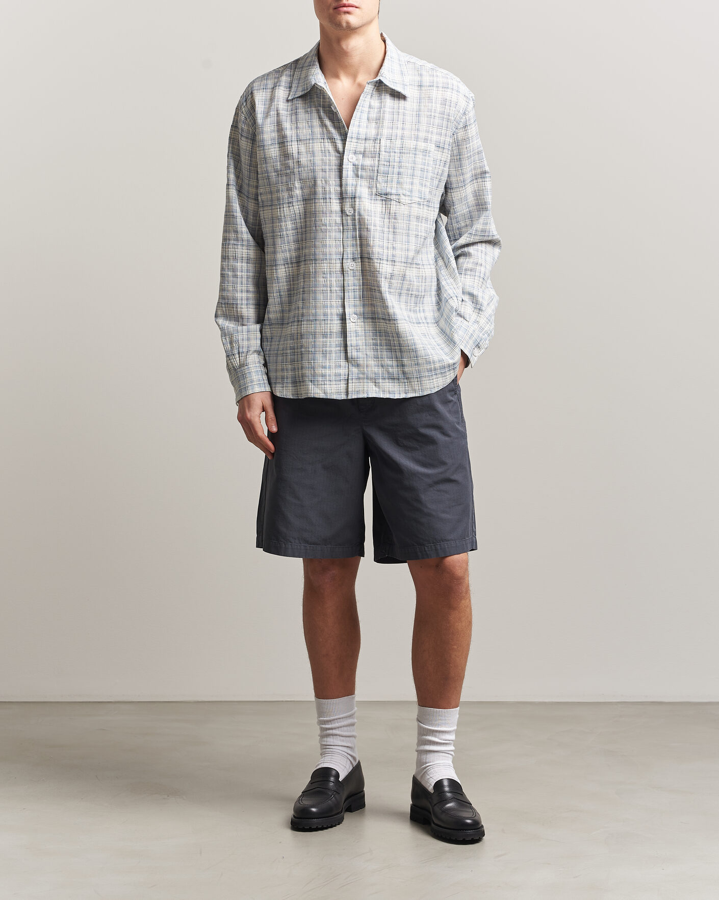 Herre | Skjorter | Palmes | Cotton/Linen Shirt Light Blue Check