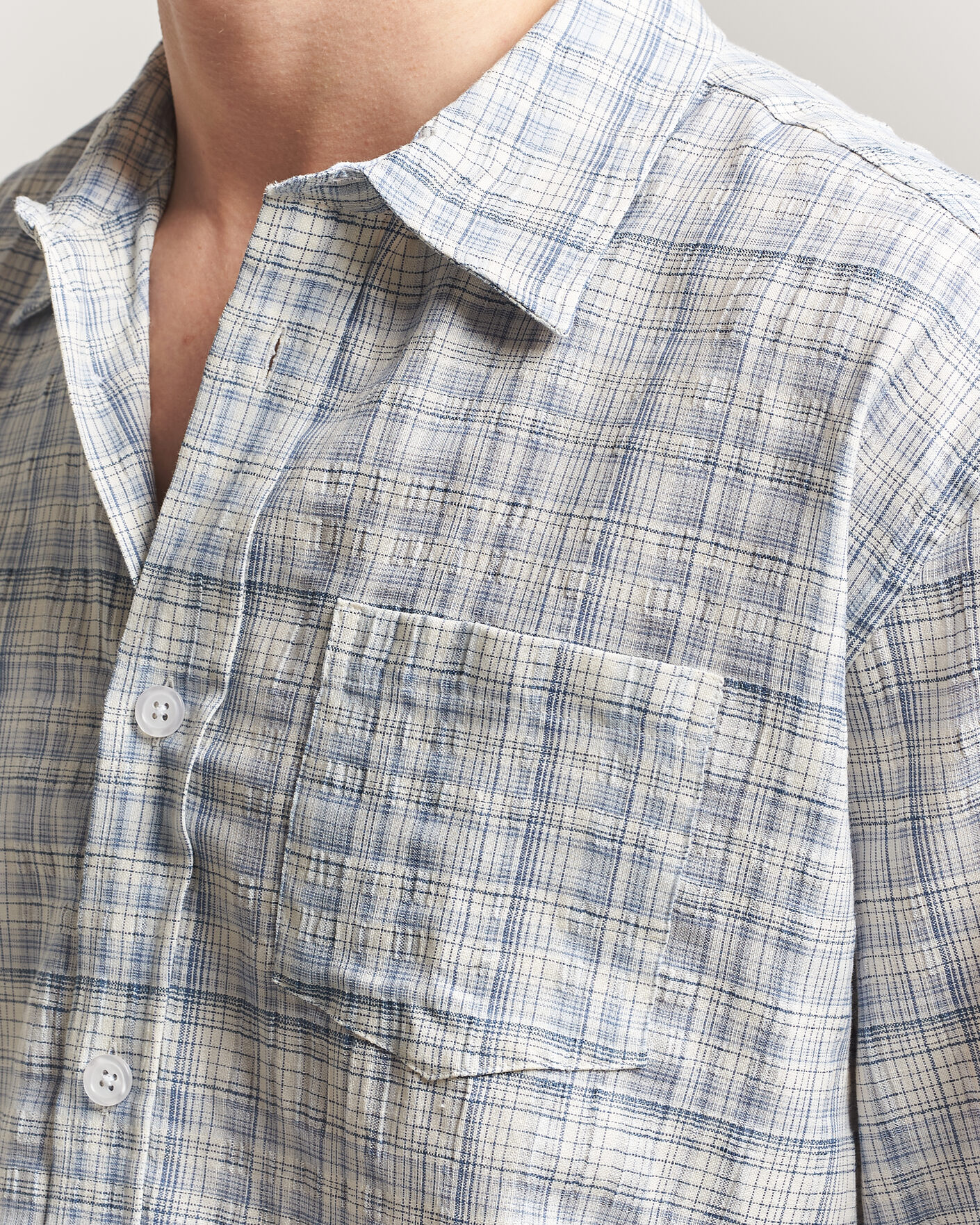 Herre | Skjorter | Palmes | Cotton/Linen Shirt Light Blue Check