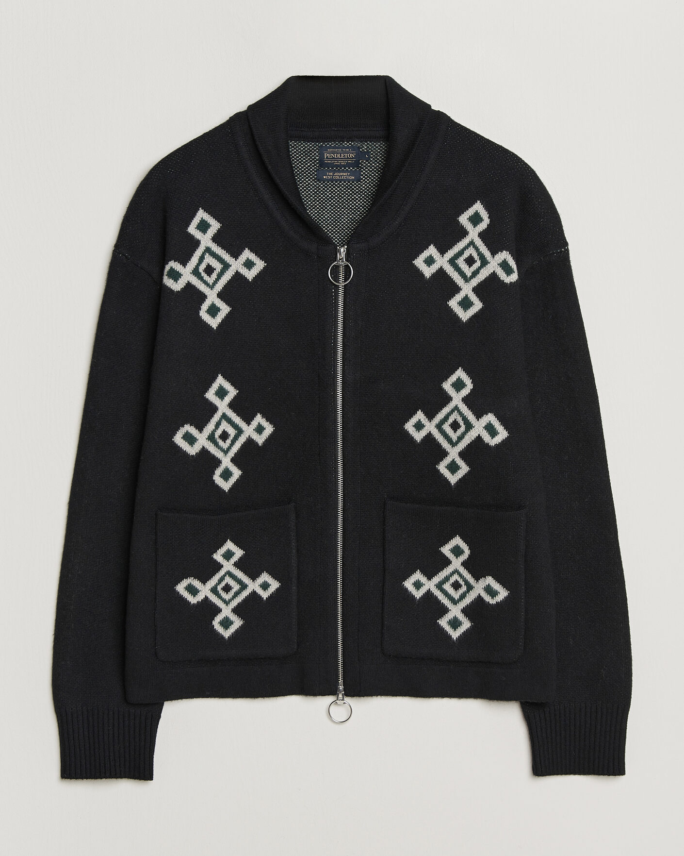 Herre | Gensere | Pendleton | Jacquard Motif Zip Cardigan Midnight