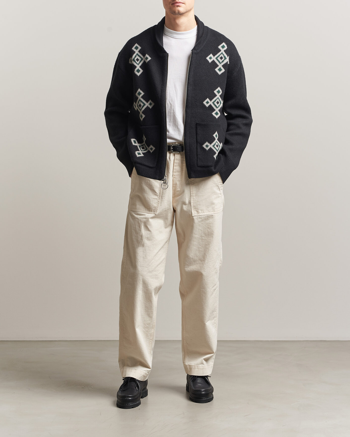 Herre | Gensere | Pendleton | Jacquard Motif Zip Cardigan Midnight