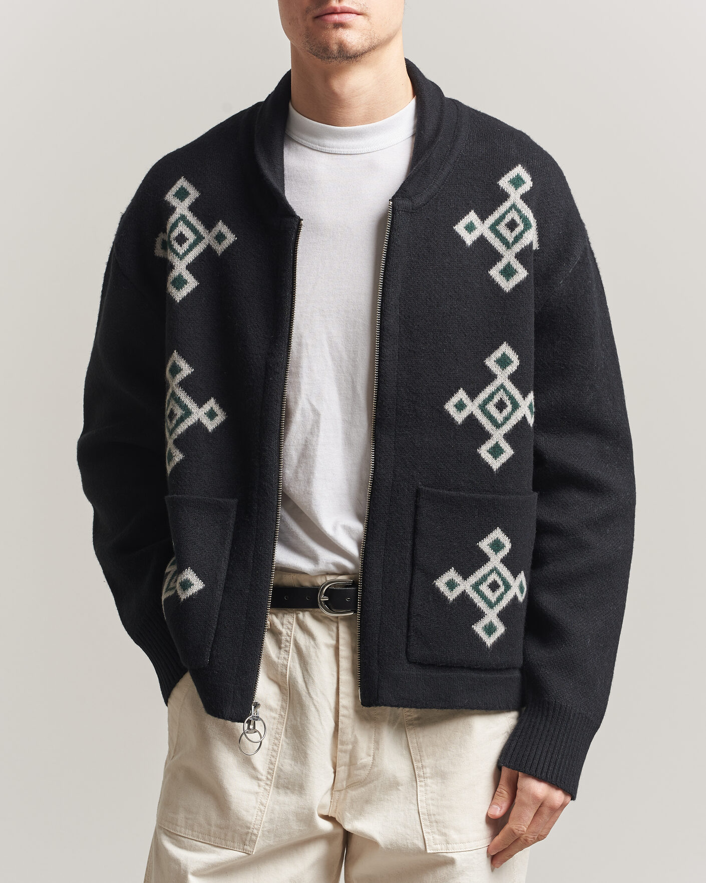 Herre | Gensere | Pendleton | Jacquard Motif Zip Cardigan Midnight