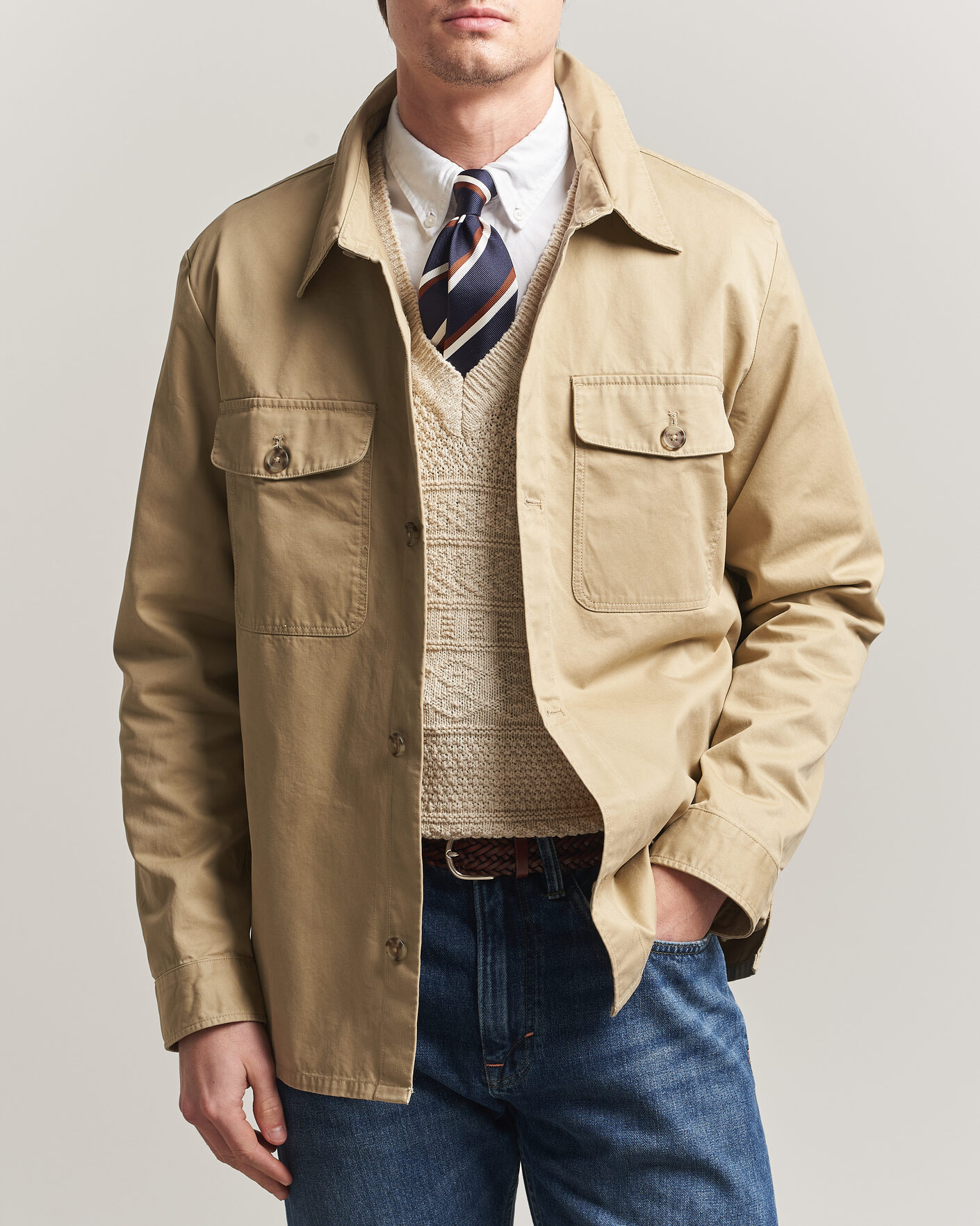 Herre | Skjorter | Gant | Regular Fit Cotton Twill Overshirt Woody Beige
