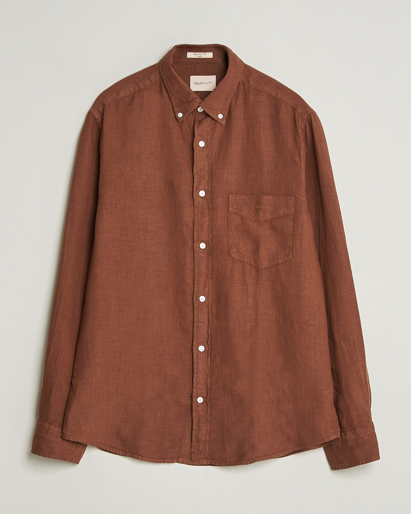 Herre | Skjorter | Gant | Regular Fit Garment Dyed Linen Shirt Mahogany Brown