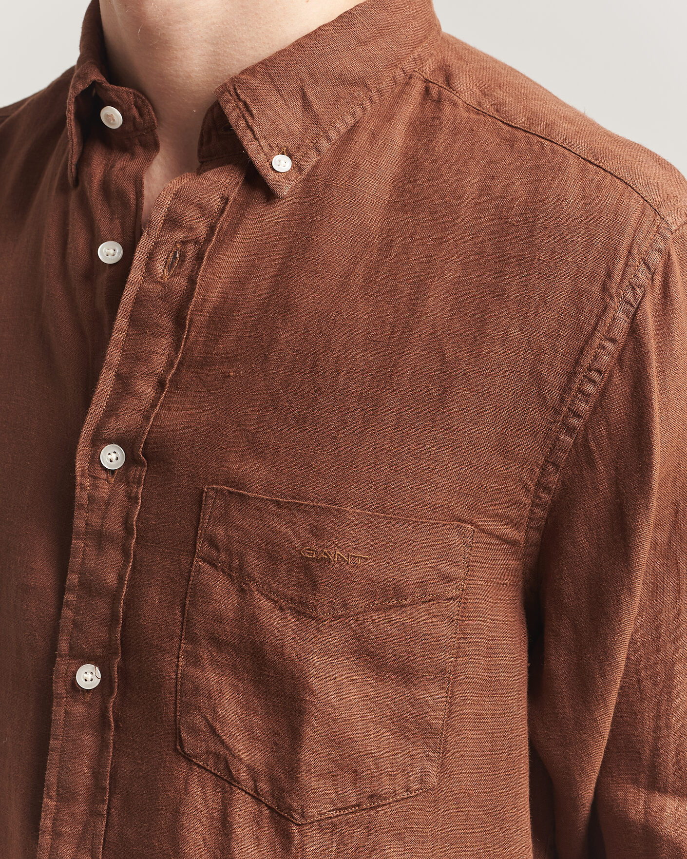 Herre | Skjorter | Gant | Regular Fit Garment Dyed Linen Shirt Mahogany Brown