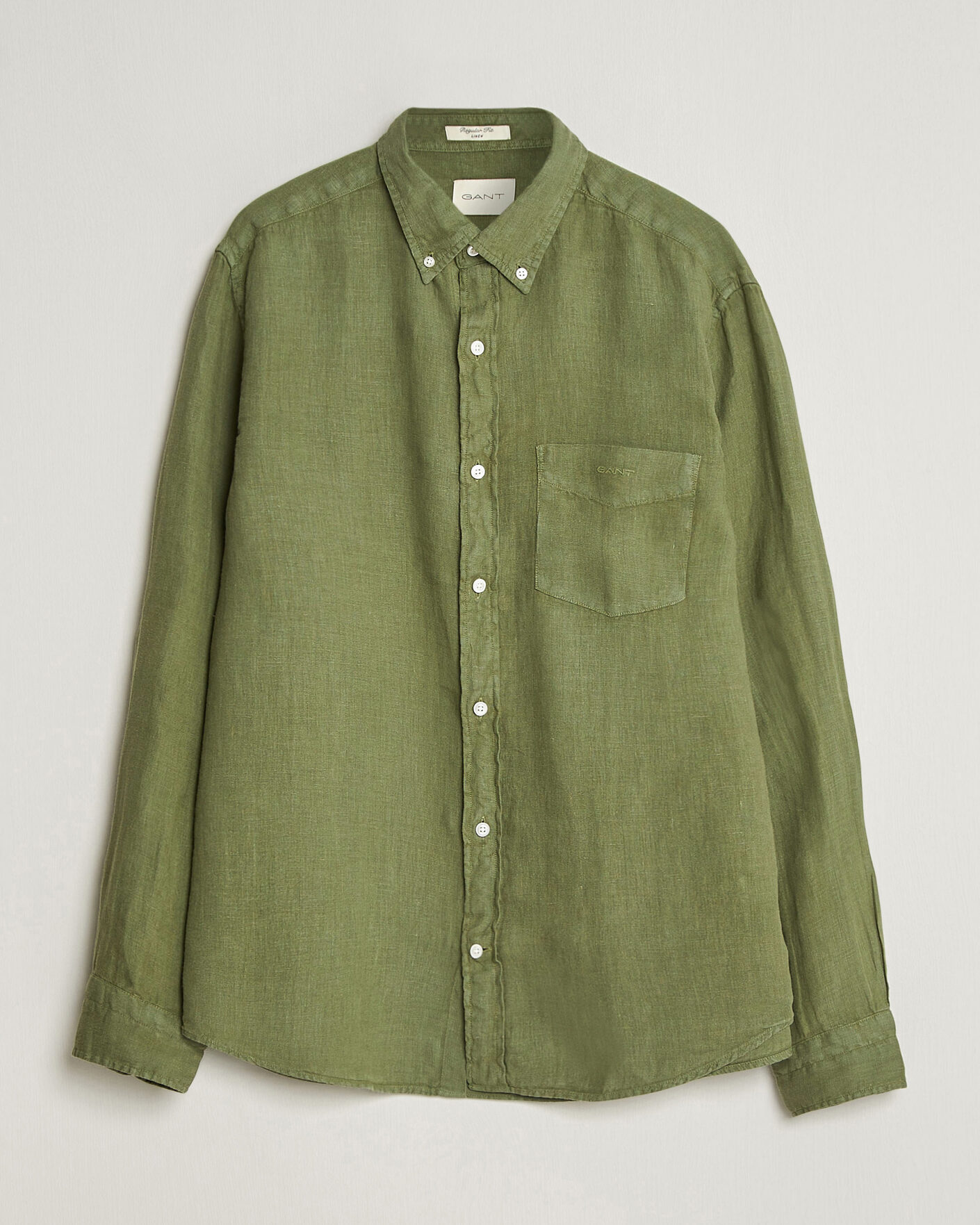 Herre | Skjorter | Gant | Regular Fit Garment Dyed Linen Shirt Dry Herb Green