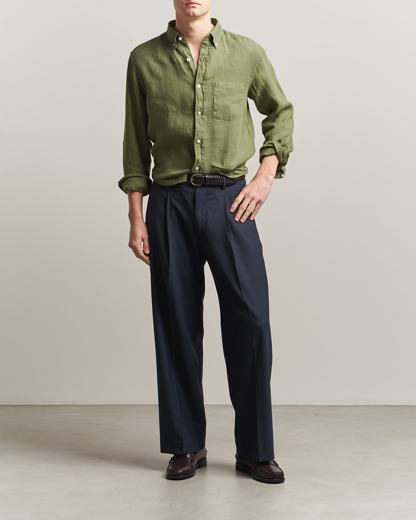 Herre | Skjorter | Gant | Regular Fit Garment Dyed Linen Shirt Dry Herb Green