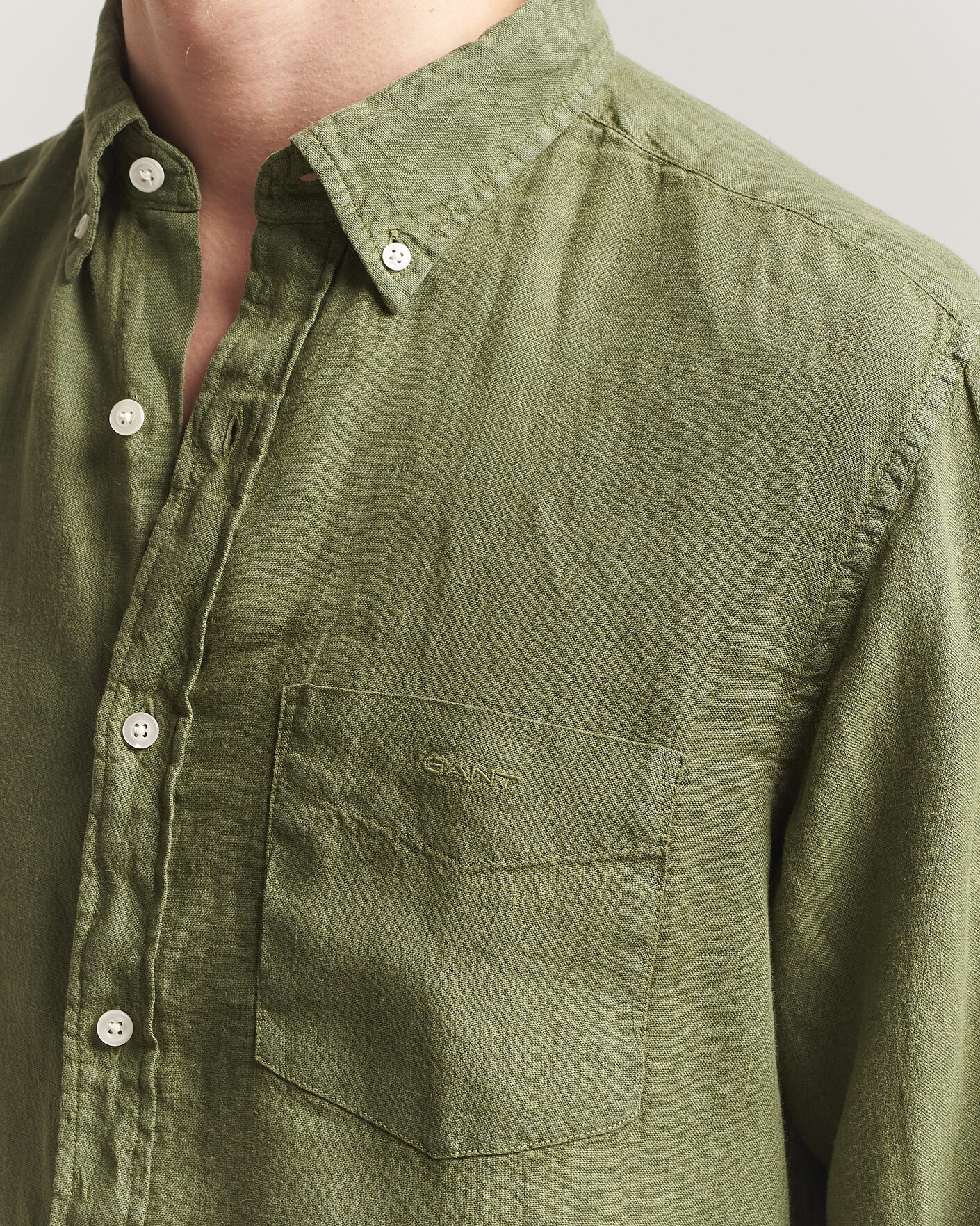 Herre | Skjorter | Gant | Regular Fit Garment Dyed Linen Shirt Dry Herb Green