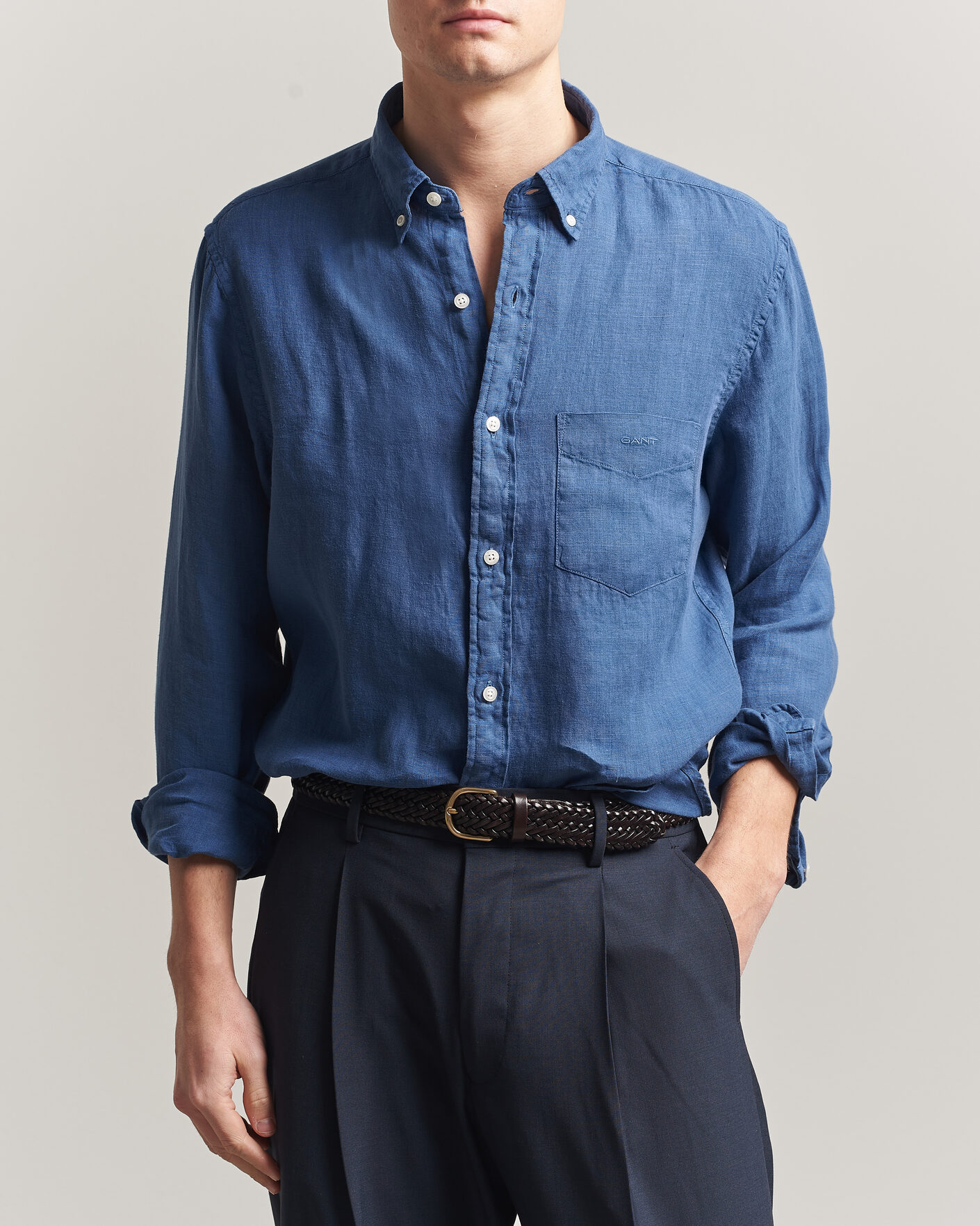 Herre | Skjorter | Gant | Regular Fit Garment Dyed Linen Shirt Vintage Blue