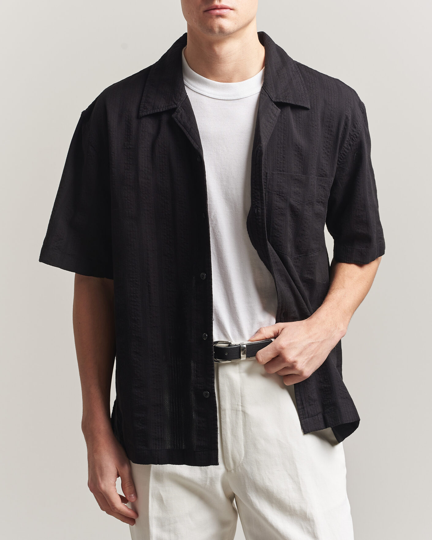 Herre | Skjorter | Gant | Relaxed Fit Dobby Striped Camp Shirt Black