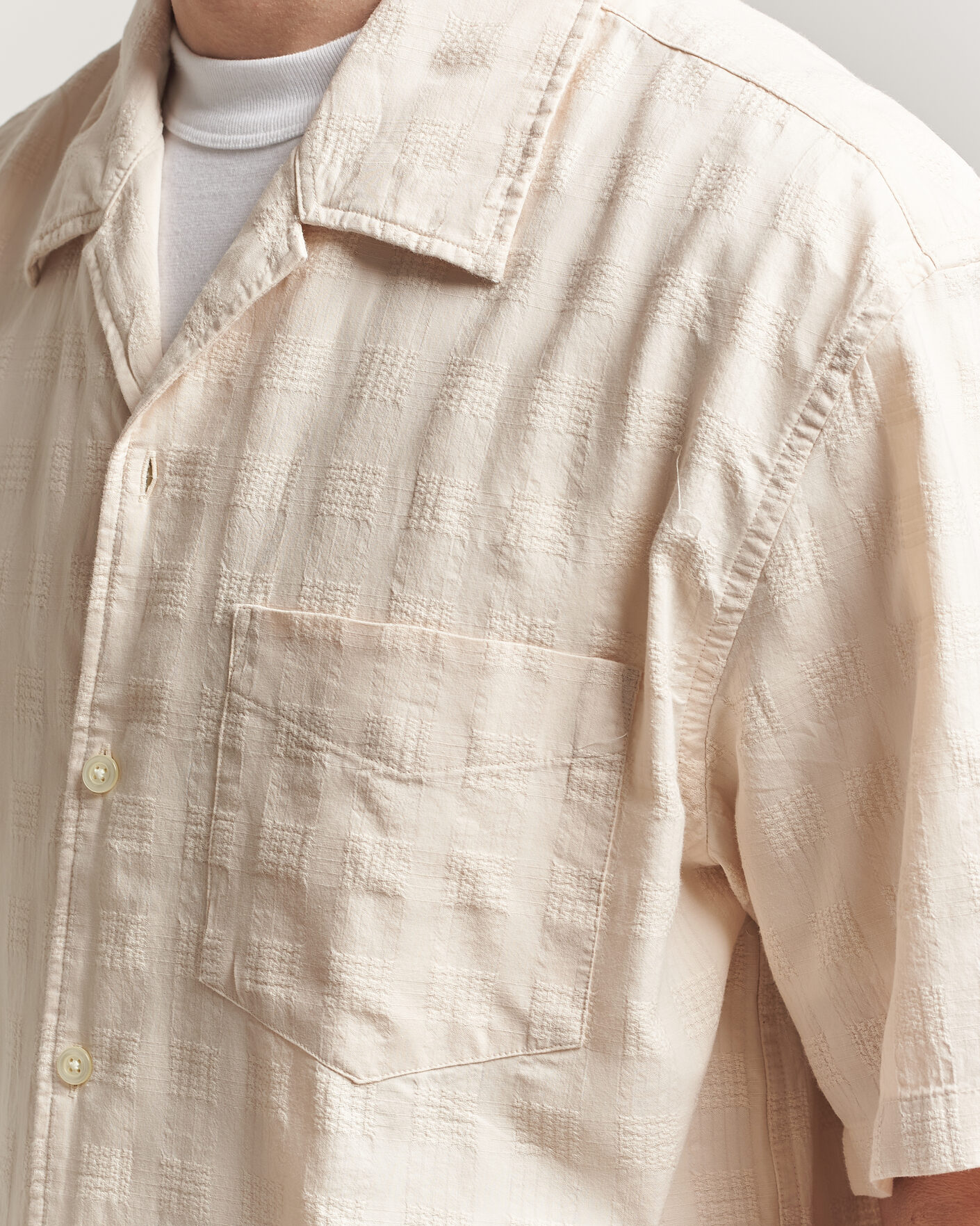 Herre | Skjorter | Gant | Relaxed Fit Textured Checked Camp Shirt Creamed White