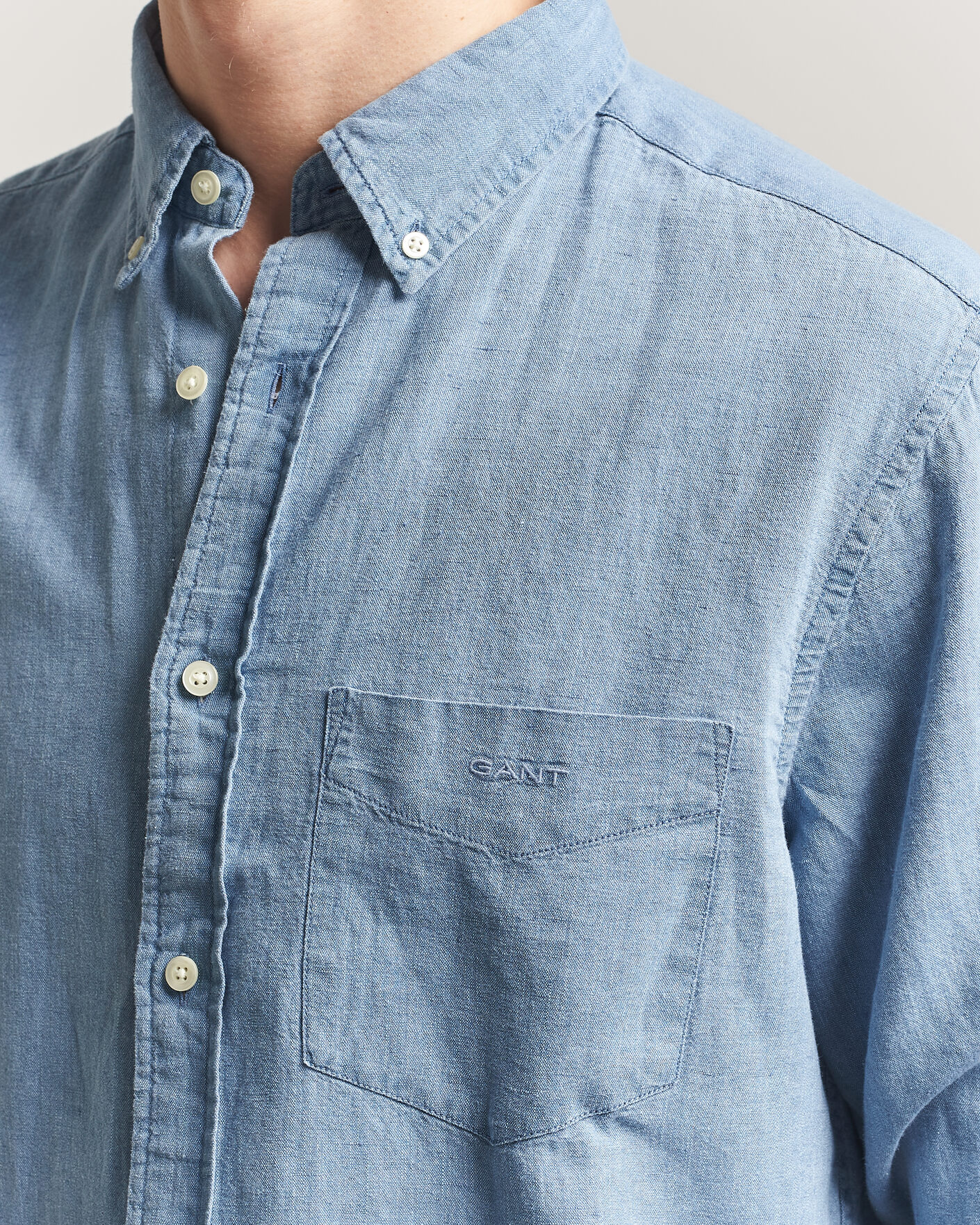 Herre | Skjorter | Gant | Regular Fit Cotton Linen Indigo Shirt Semi Light Blue