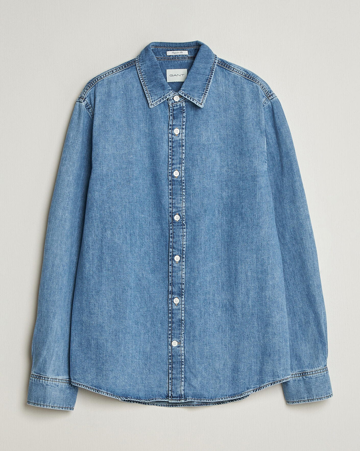 Herre | Skjorter | GANT | Regular Fit Denim Shirt Semi Light Blue Worn In