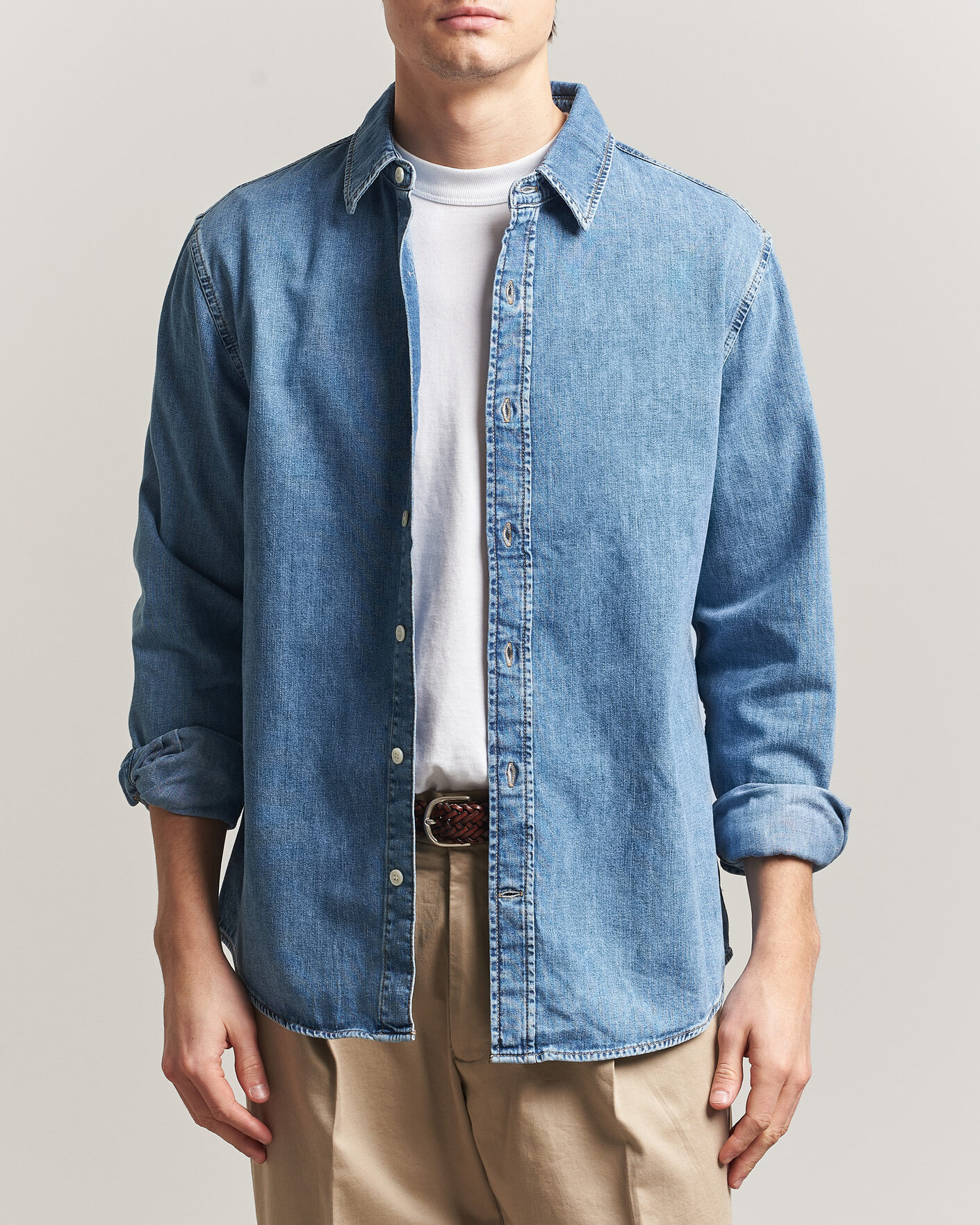 Herre | Skjorter | GANT | Regular Fit Denim Shirt Semi Light Blue Worn In
