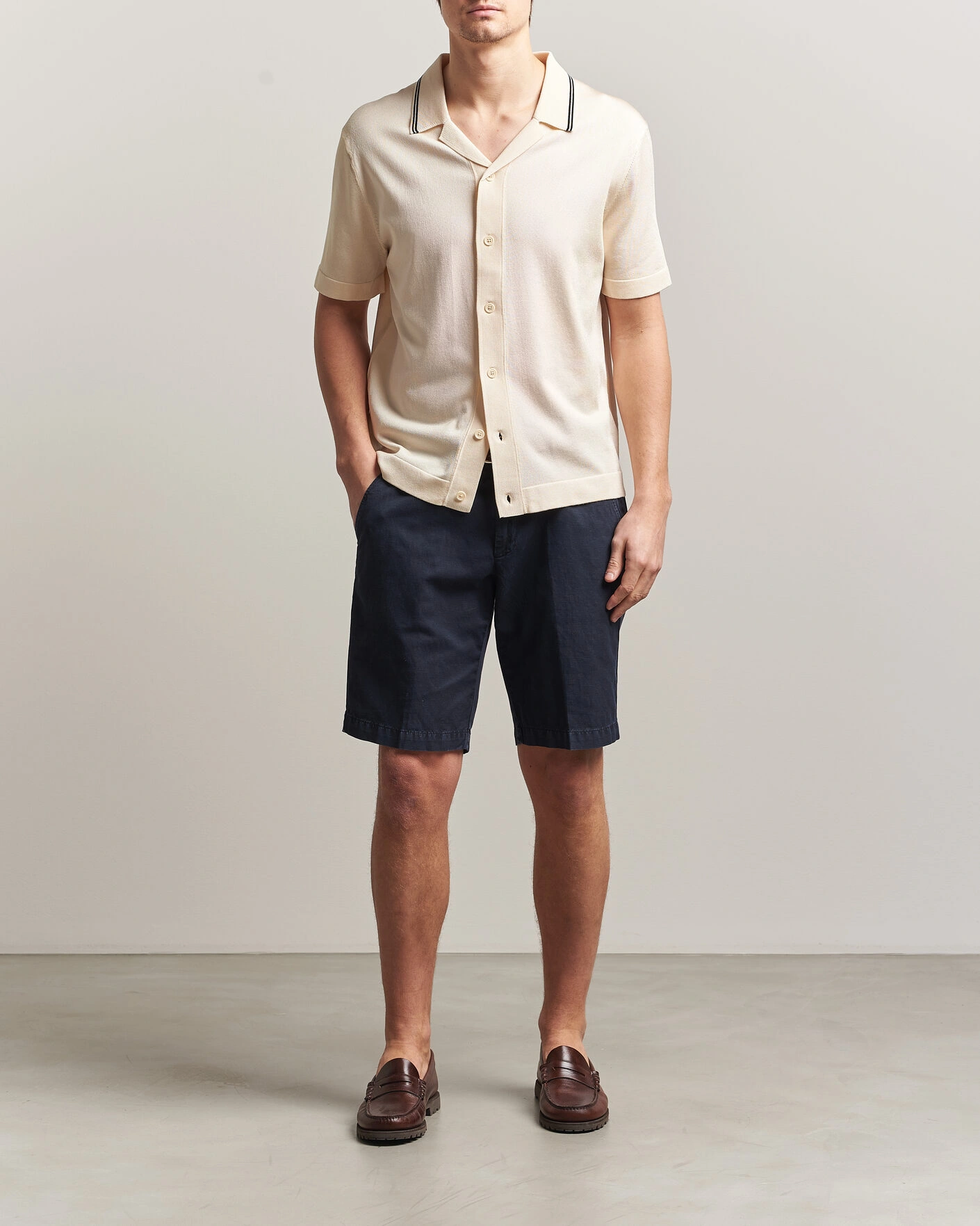 Herre | Skjorter | GANT | Knitted Resort Collar Shirt Creamed White