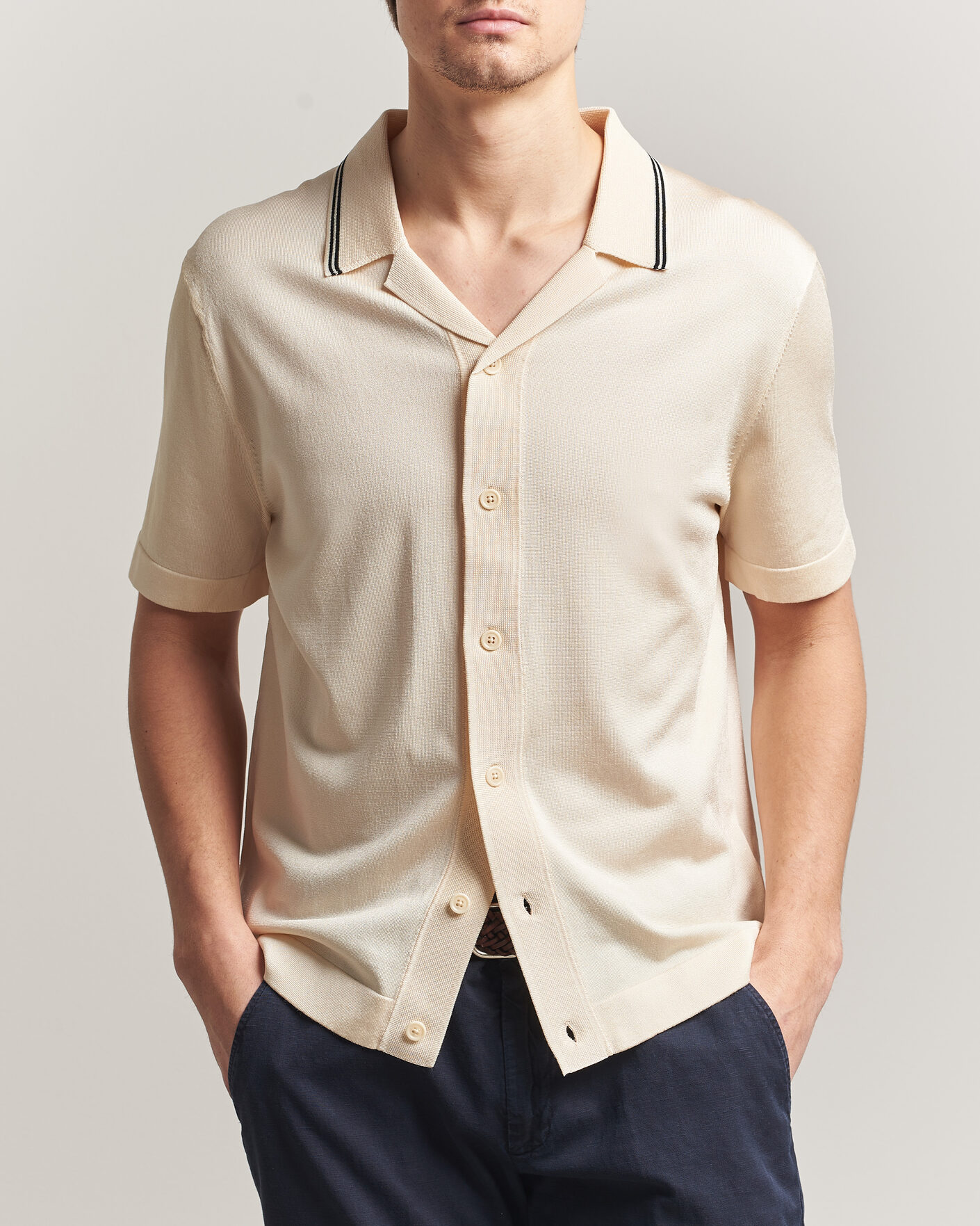Herre | Skjorter | Gant | Knitted Resort Collar Shirt Creamed White