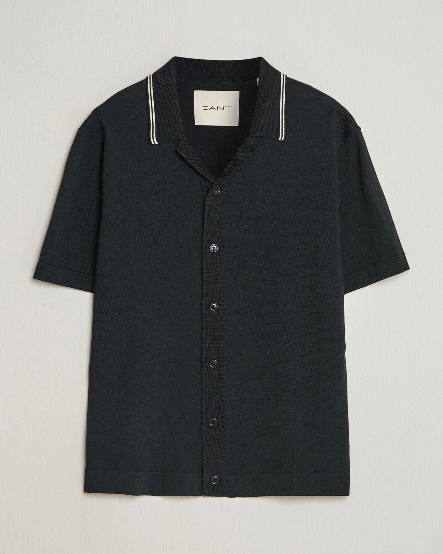 Herre | Skjorter | GANT | Knitted Resort Collar Shirt Black